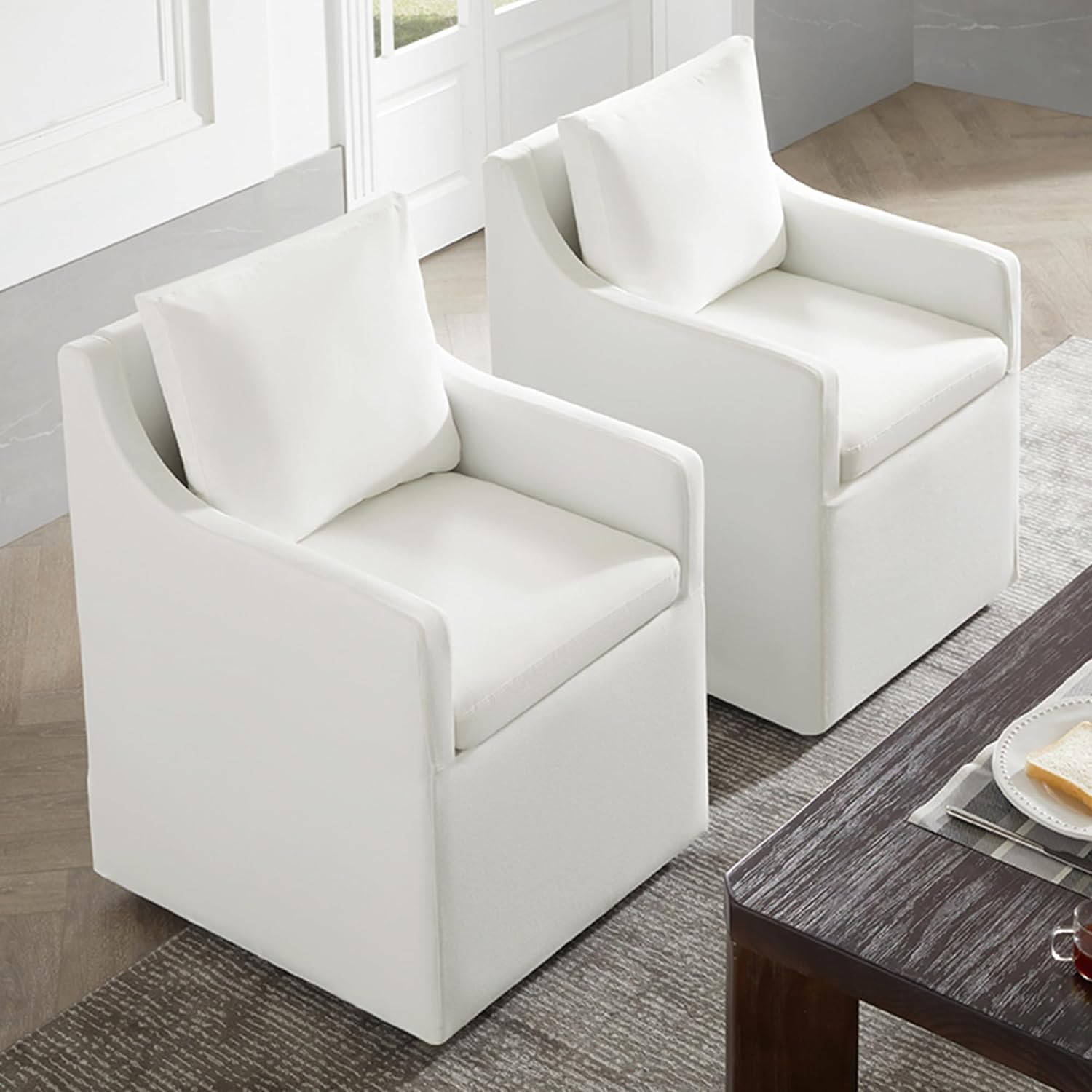 KISLOT Upholstered Dining Chair with Removable Casters Cream 2 Pack