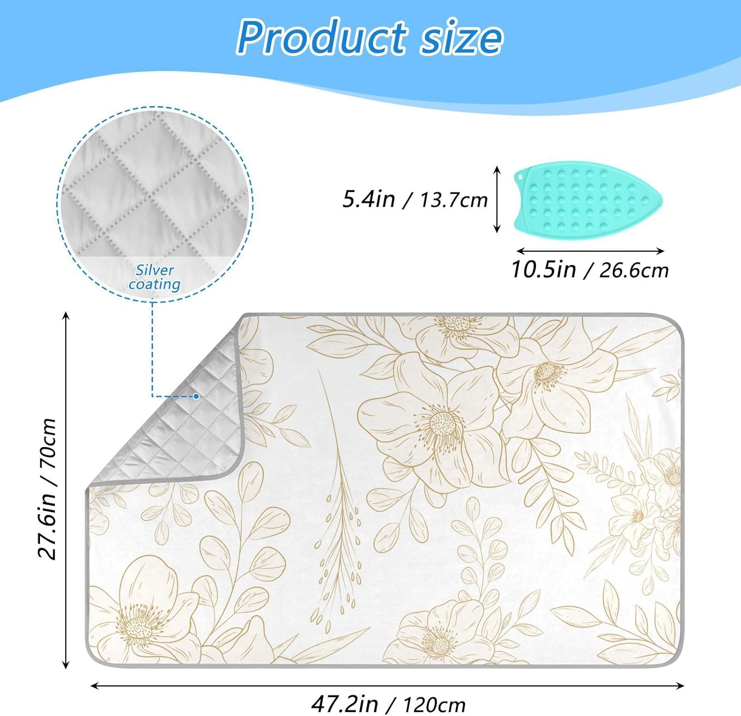 Tatenale Ironing Mat - Portable Gold Floral Design