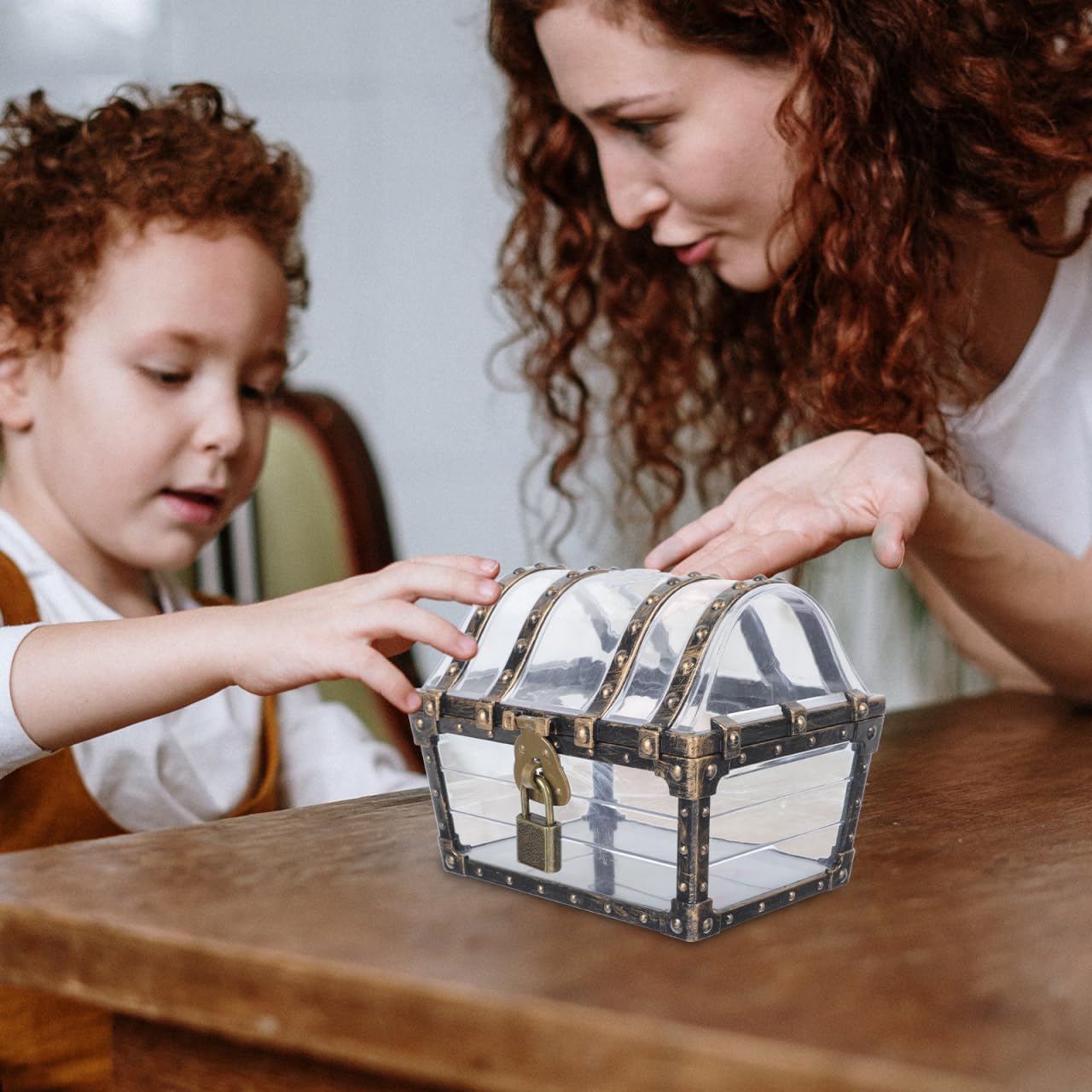 Pirate Treasure Chest Toy Box with Lock and Key for Kids