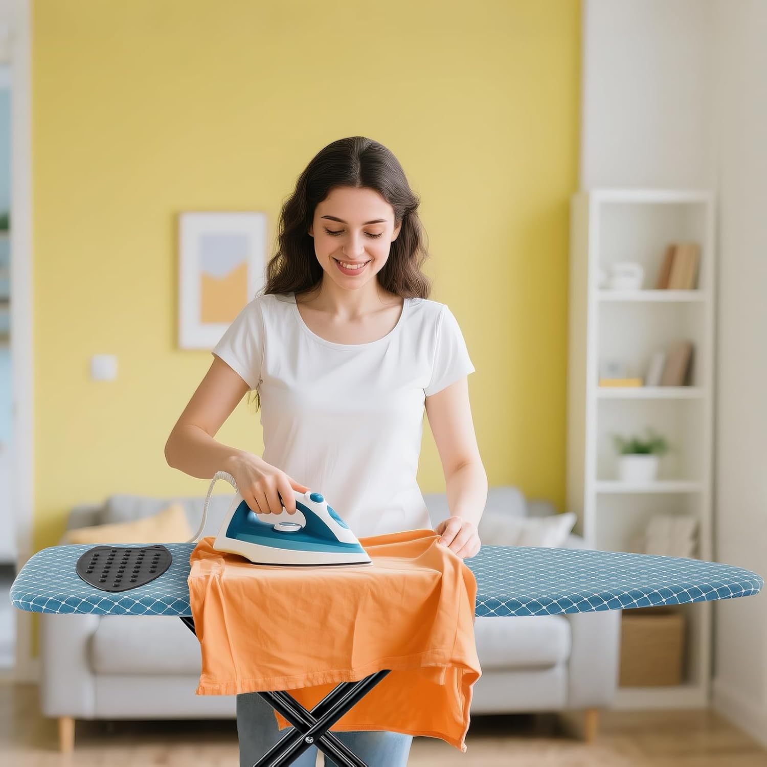 Compact Foldable Ironing Board with Blue Cover