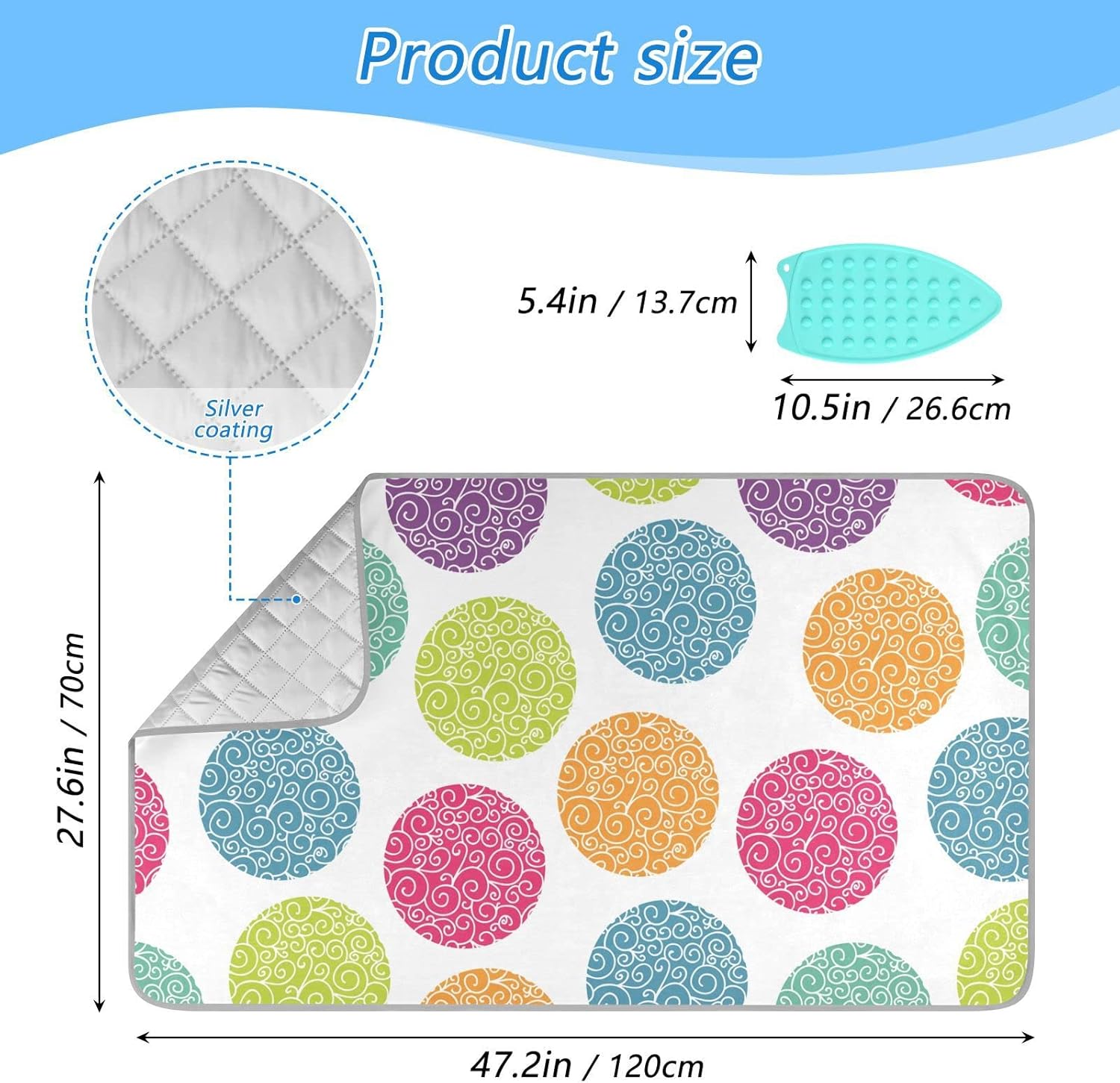 Colorful Polka Dot Ironing Mat with Silicone Rest