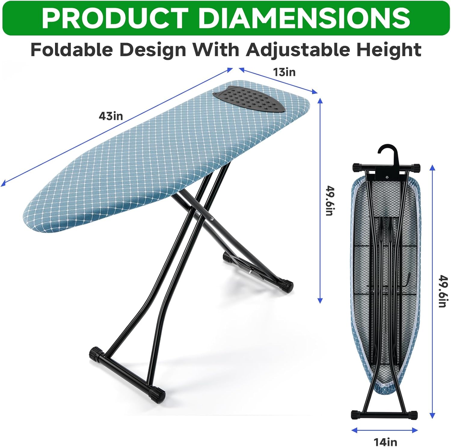 Compact Foldable Ironing Board with Blue Cover