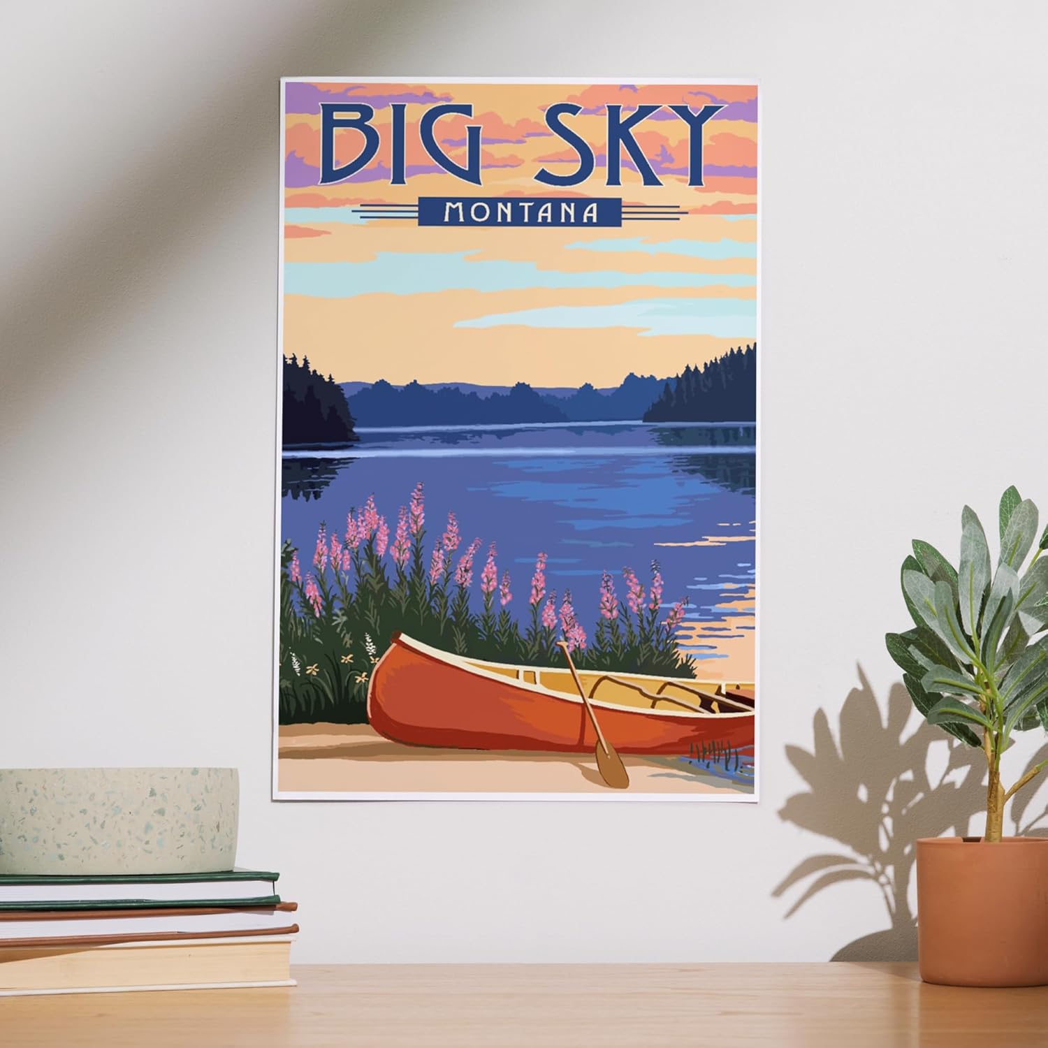 Lantern Press 12x18 Inch Art Print Big Sky Montana Canoe Lake