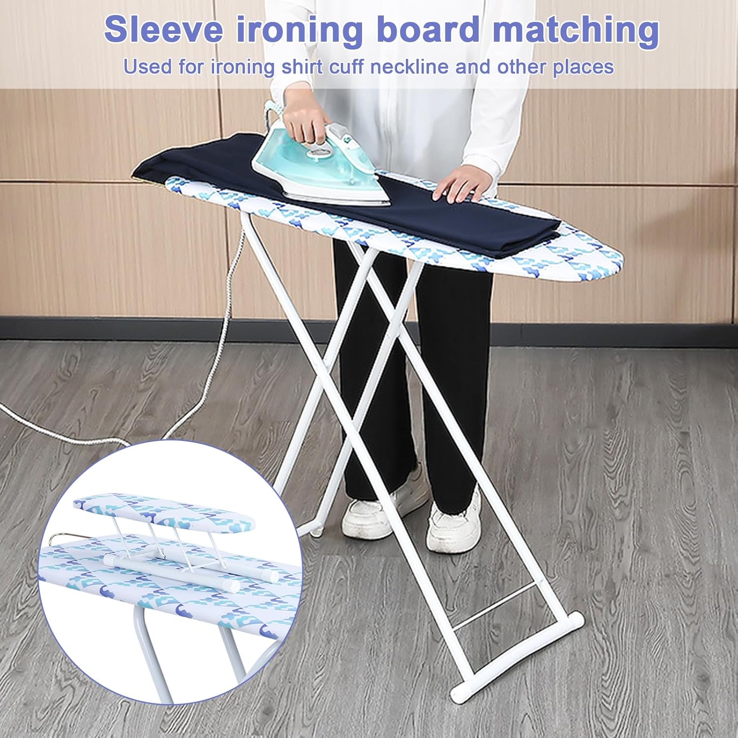 Foldable Ironing Board with Height Adjustment and Iron Rest
