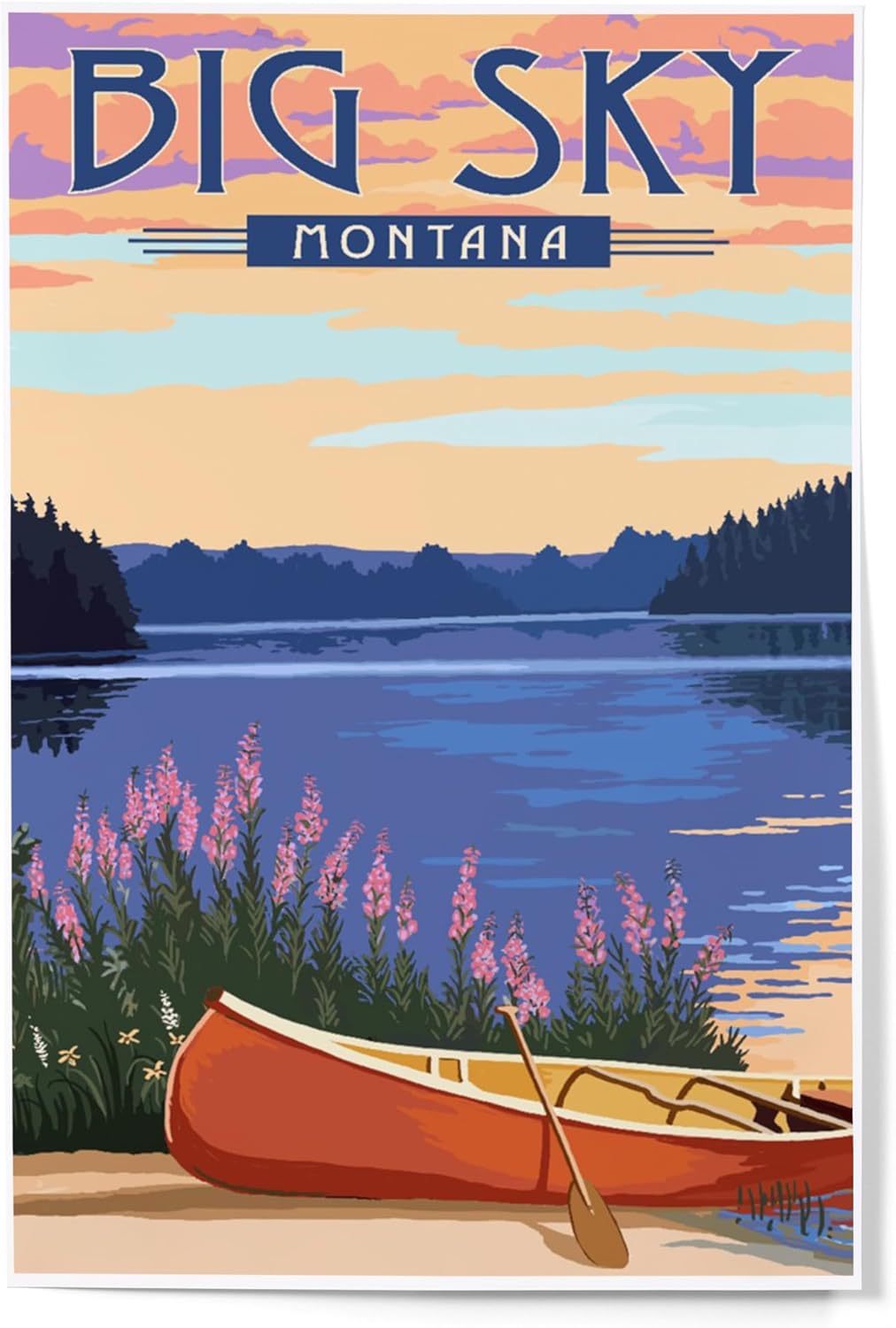 Lantern Press 12x18 Inch Art Print Big Sky Montana Canoe Lake