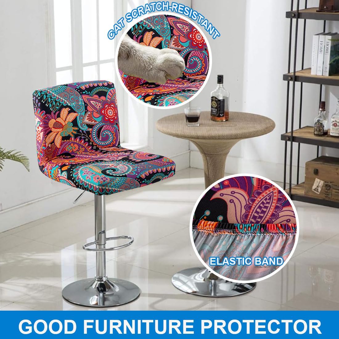 Levoberg Bar Stool Covers Set of 2 Printed Slipcovers with Backs