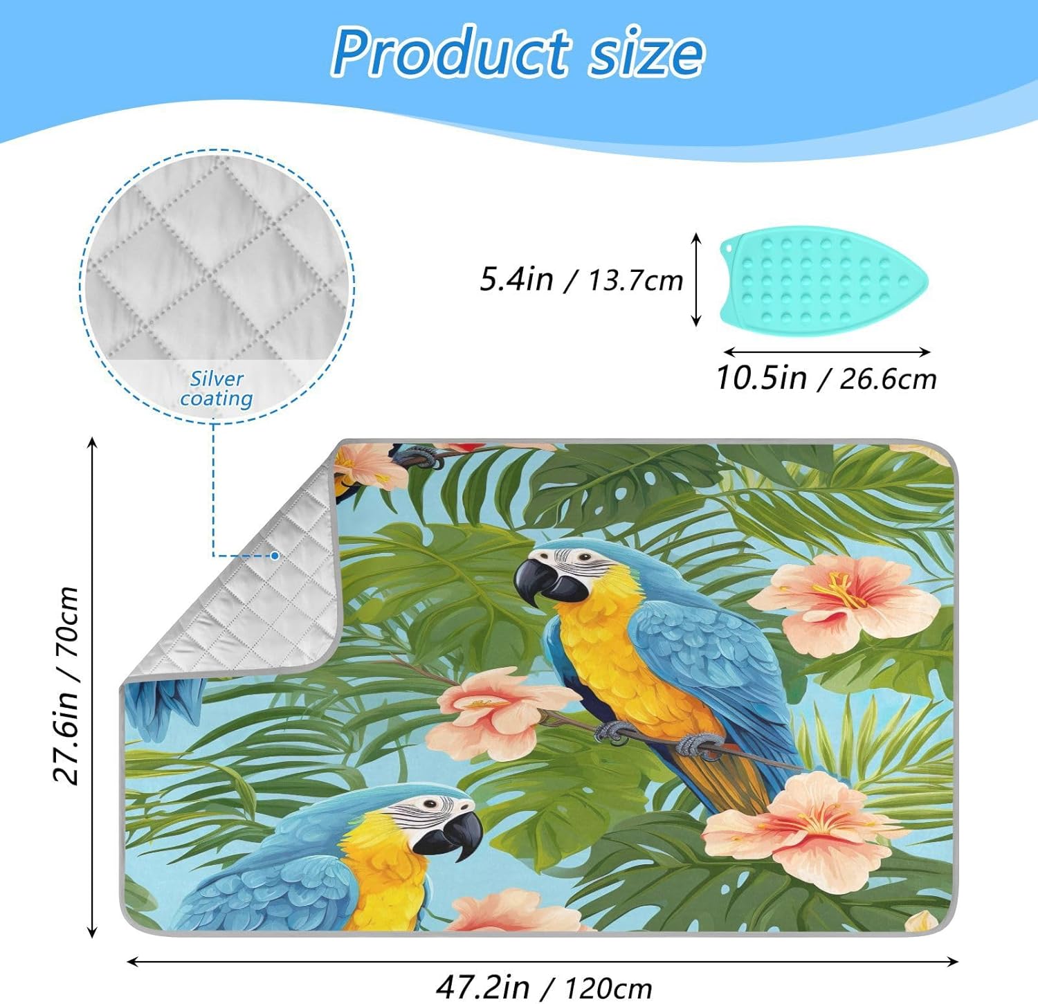 GAIGEO Ferns Leaf and Blue Parrots Portable Iron Mat