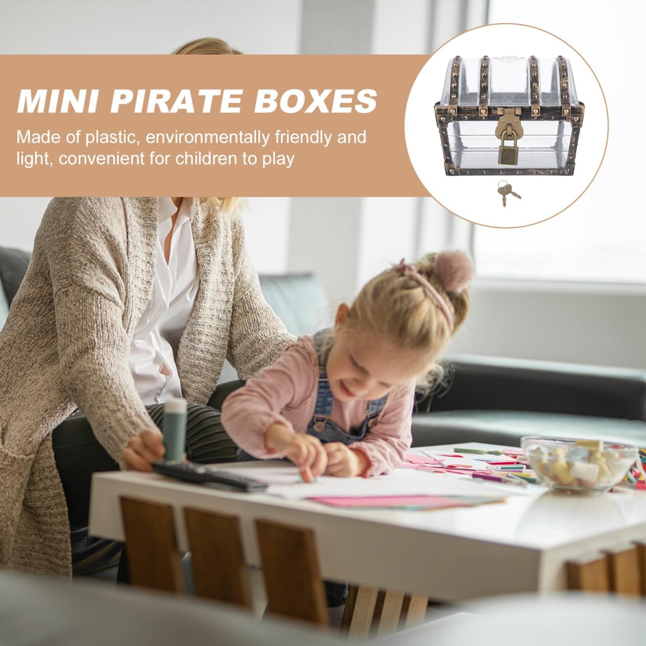 Pirate Treasure Chest Toy Box with Lock and Key for Kids