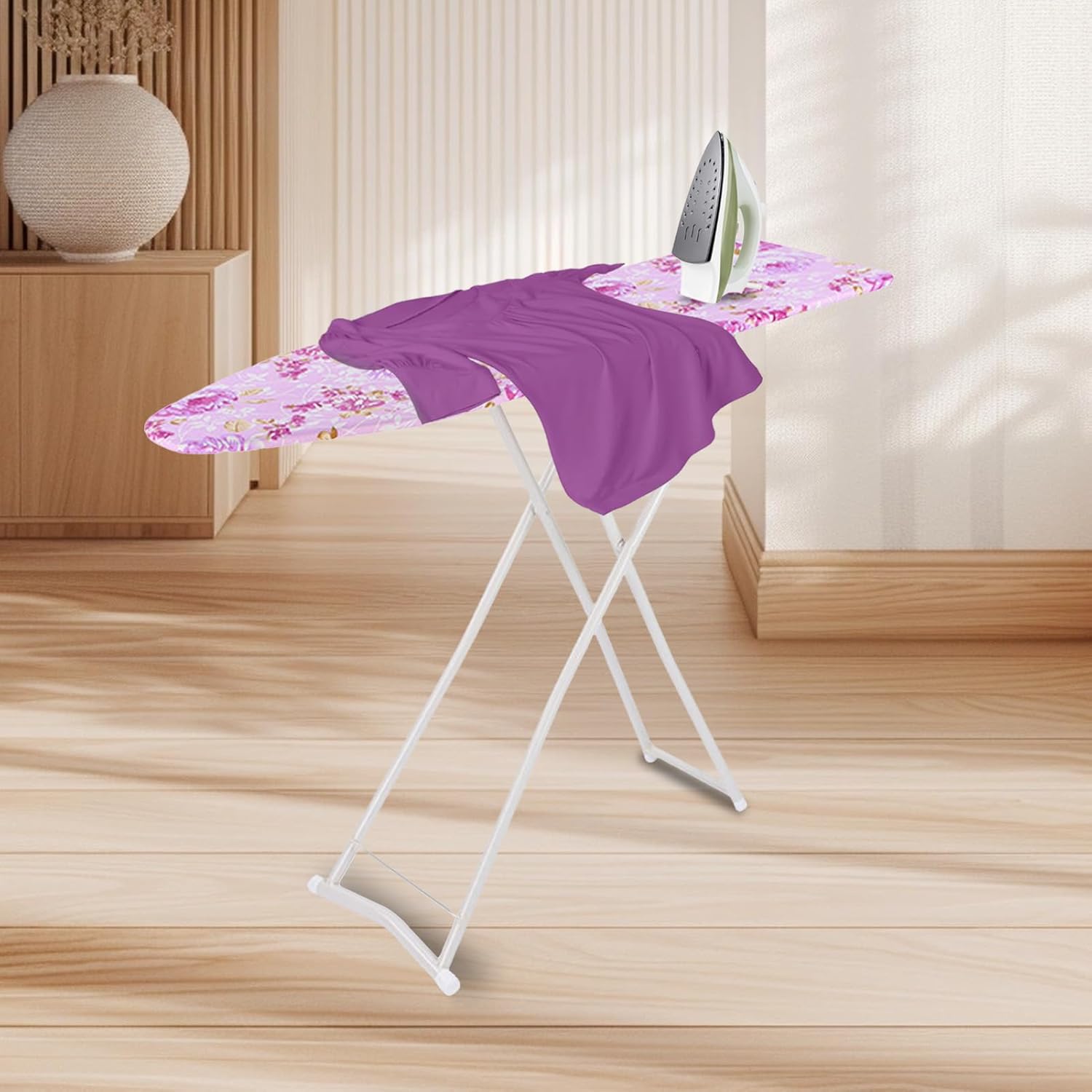 Folding Ironing Board with Adjustable Height and Iron Rest