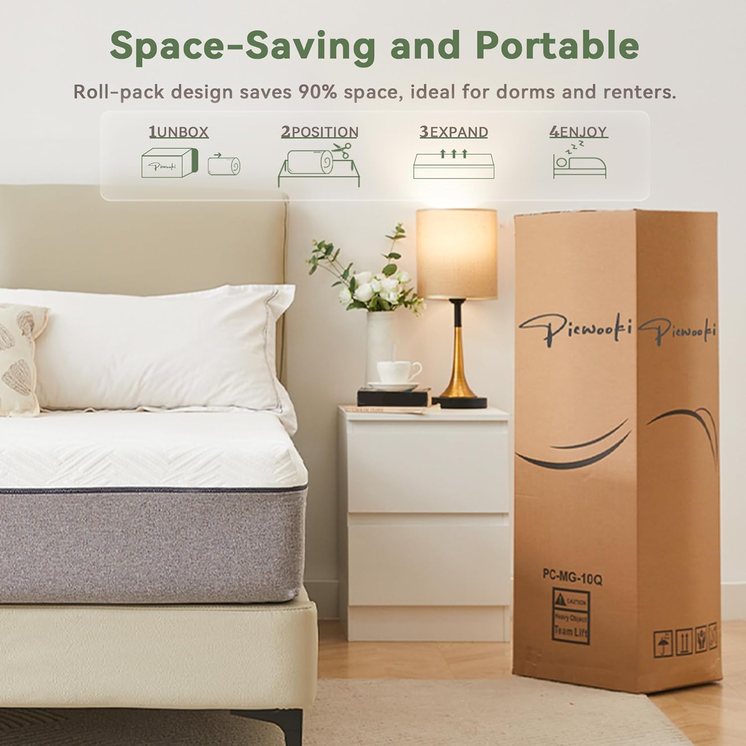 PicWooki 6 Inch Memory Foam Twin Mattress with Removable Cover