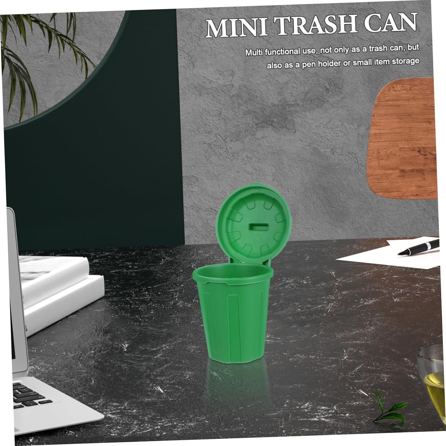VICASKY 10Pcs Mini Trash Can with Lid Green