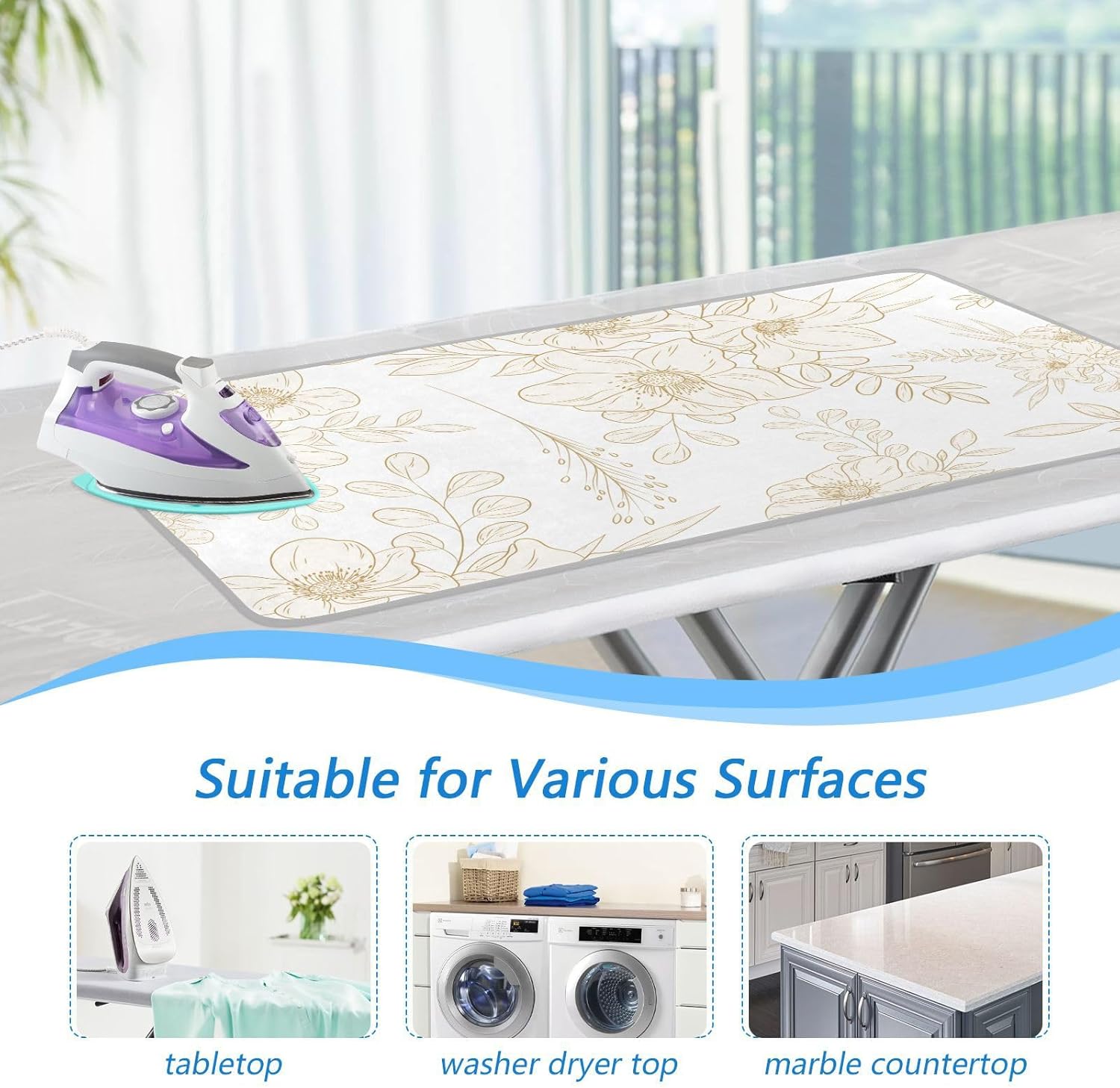 Tatenale Ironing Mat - Portable Gold Floral Design