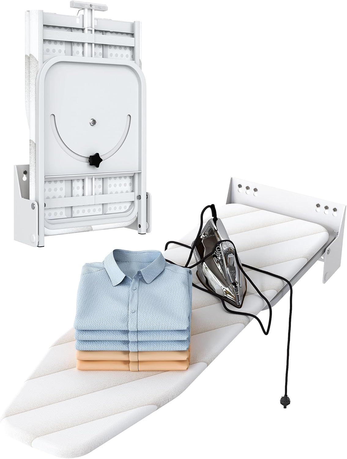 Space Saving Wall Mounted Ironing Board with 180 Swivel and Detachable Cover