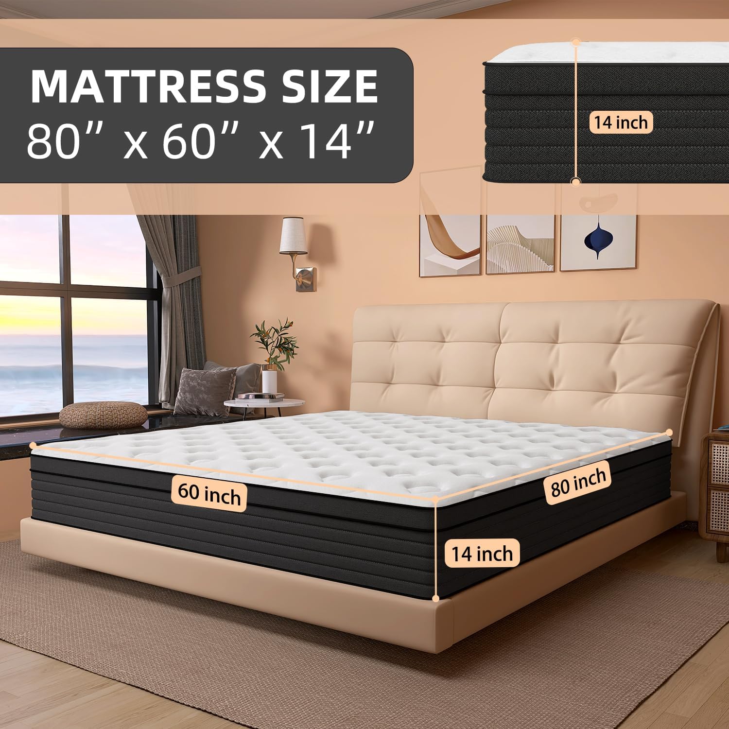 Aicehome Queen Mattress 14 Inch Pocket Spring Gel Memory Foam Medium Firm