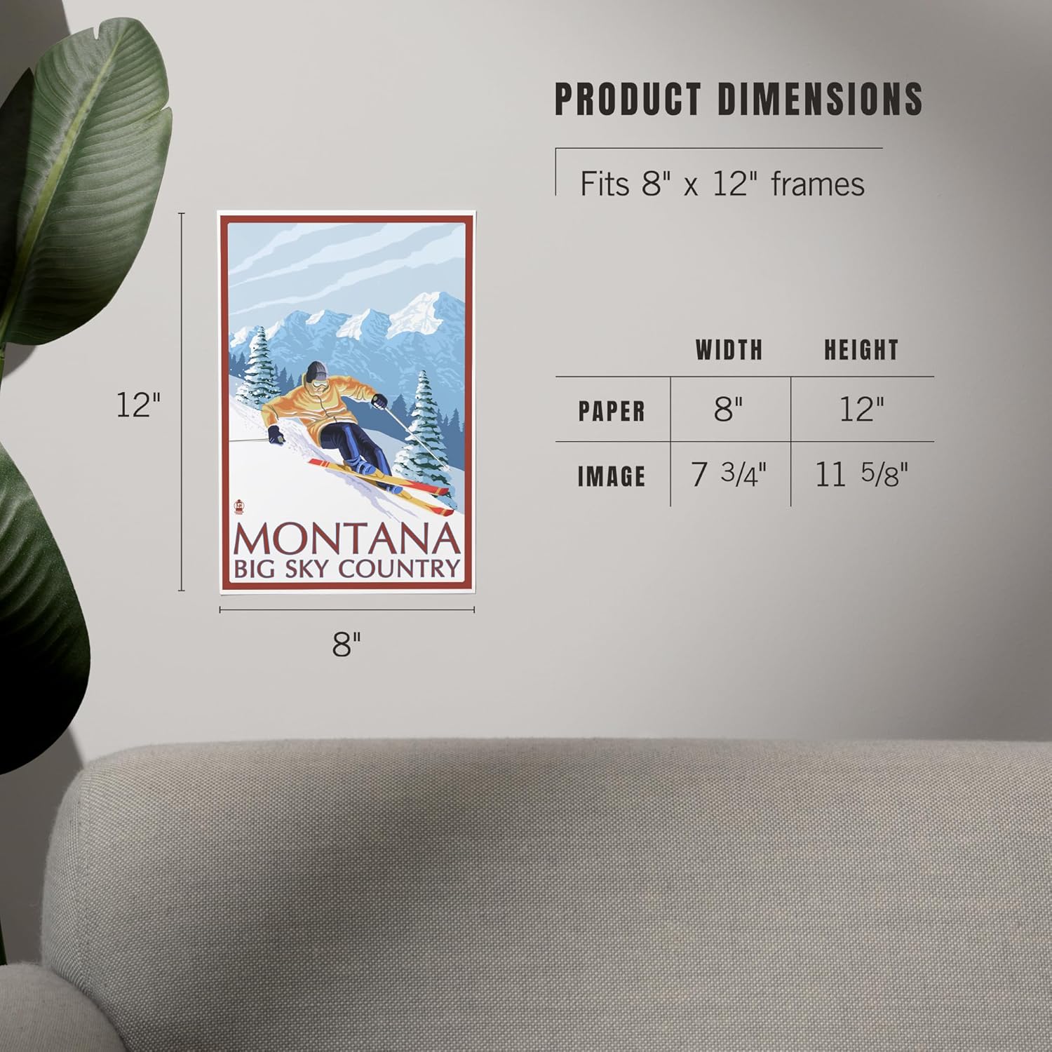 Lantern Press 8x12 Art Print Montana Big Sky Country Downhill Skier