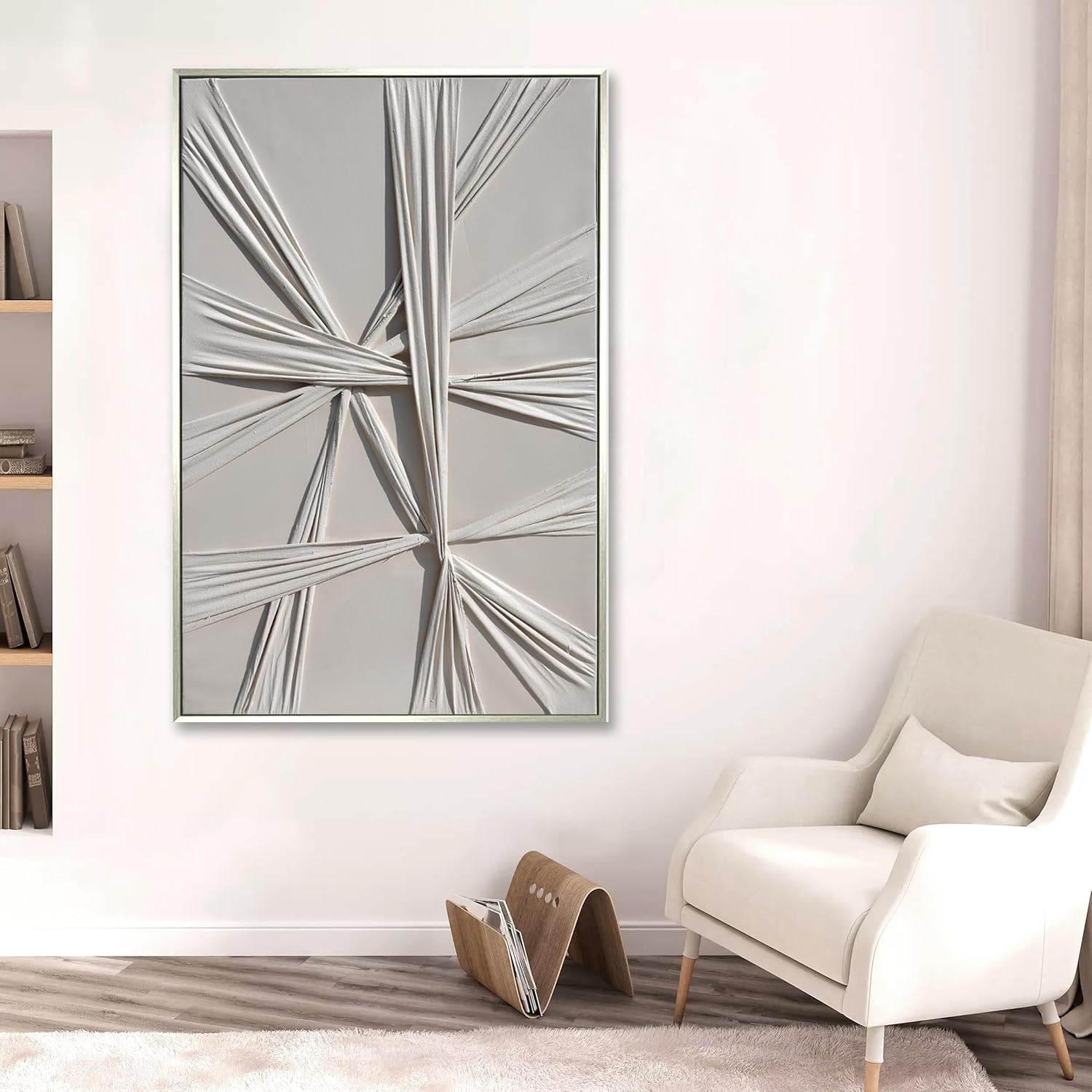 Beige 3D Fabric Abstract Wall Art 315x47 Inches
