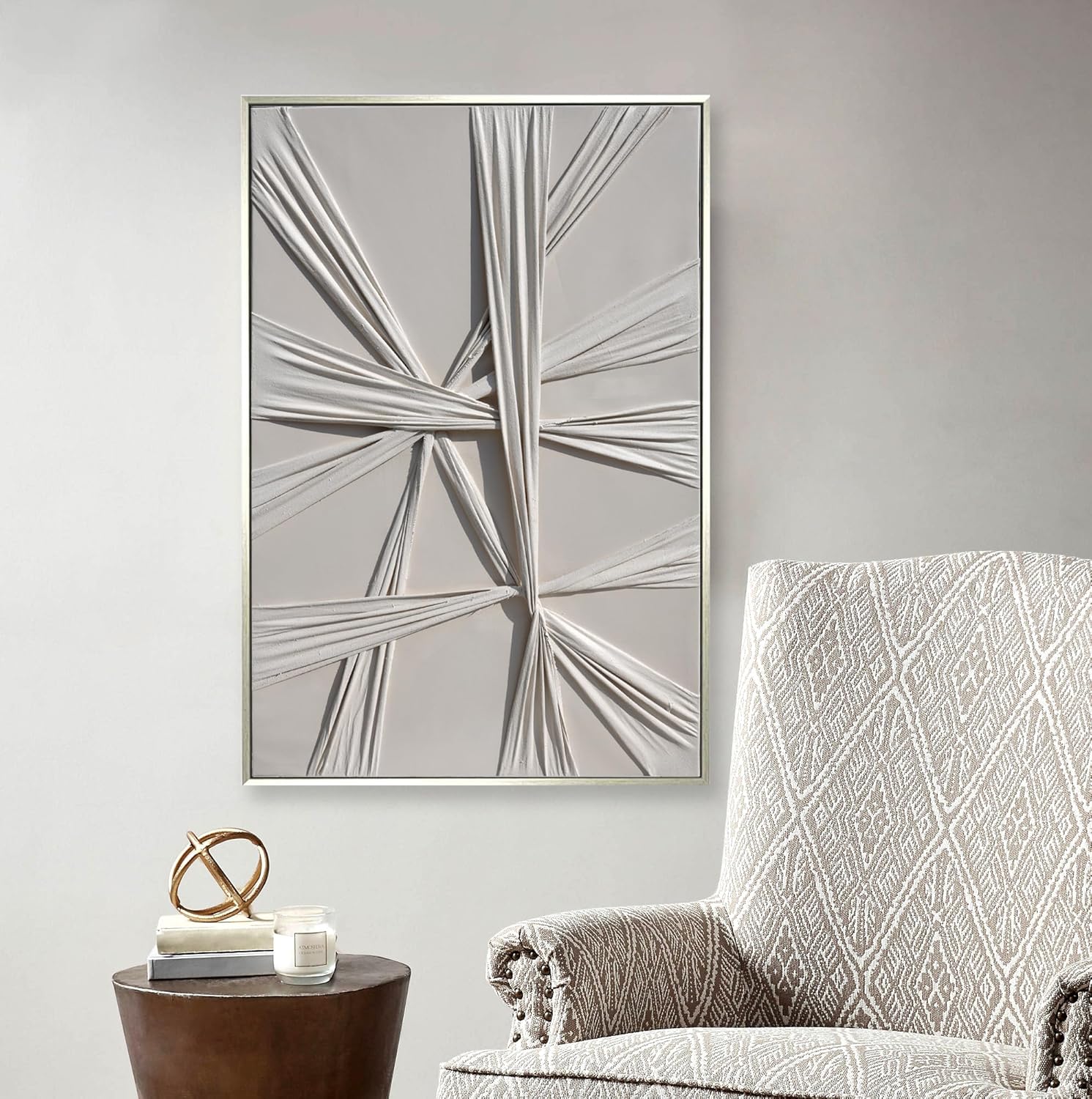 Beige 3D Fabric Abstract Wall Art 315x47 Inches