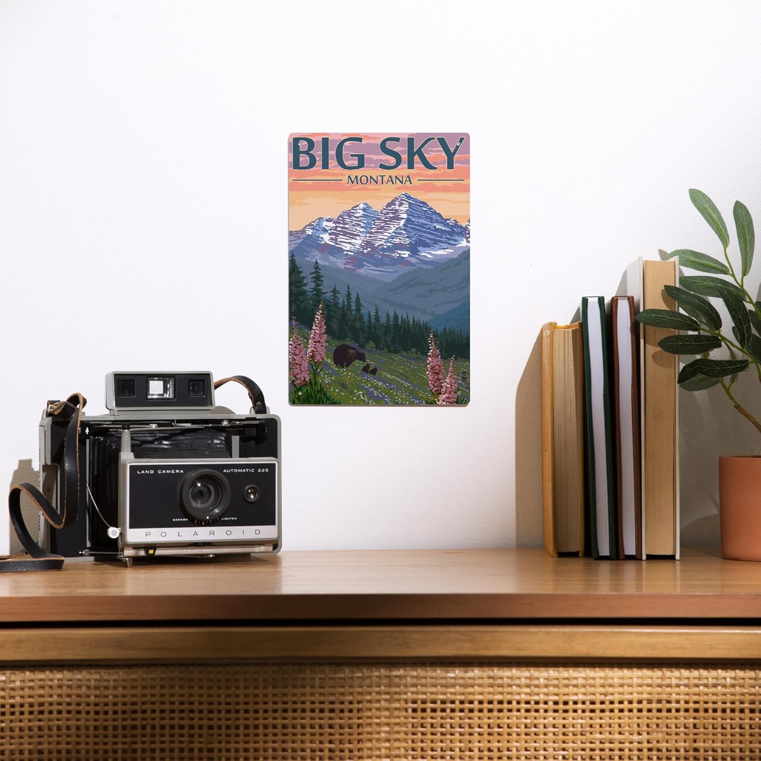 Lantern Press 6x9 Metal Sign Big Sky Montana Bear and Spring Flowers