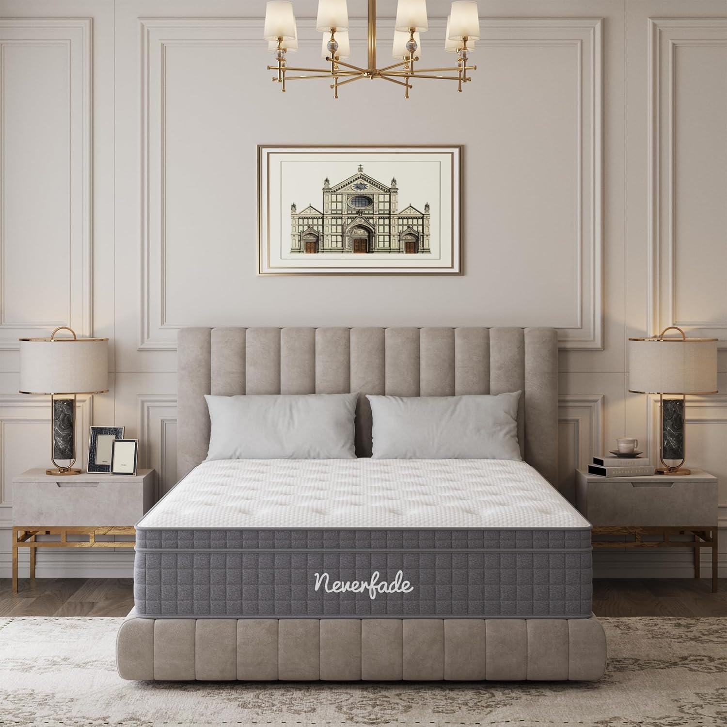 Neverfade 12 Inch Queen Mattress Medium Firm Gel Memory Foam Hybrid