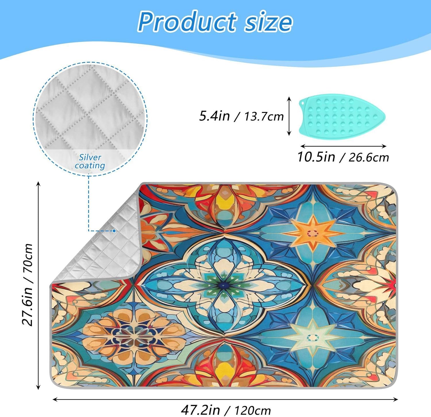 Colorful Geometric Ironing Mat with Heat-Resistant Pad