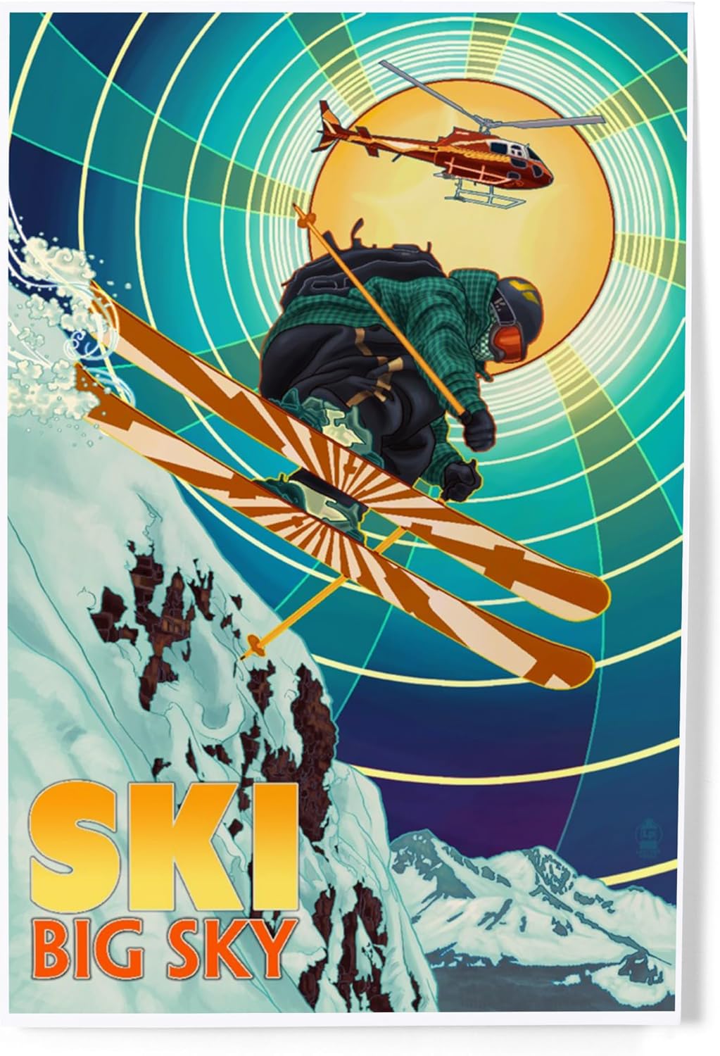 Lantern Press 8x12 Art Print Big Sky Montana Heli-Skiing