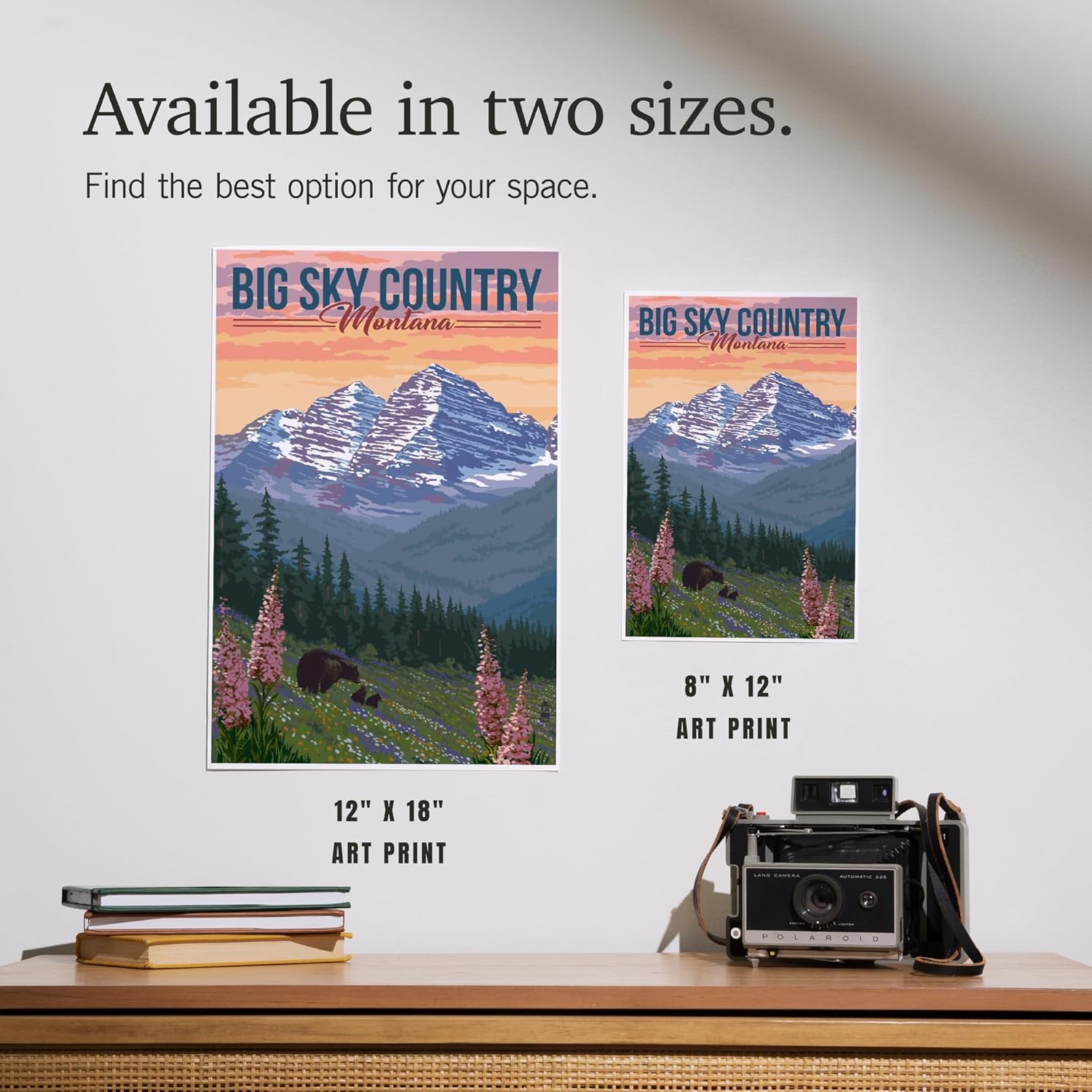 Lantern Press 8x12 Art Print Big Sky Country Montana Bear and Spring Flowers