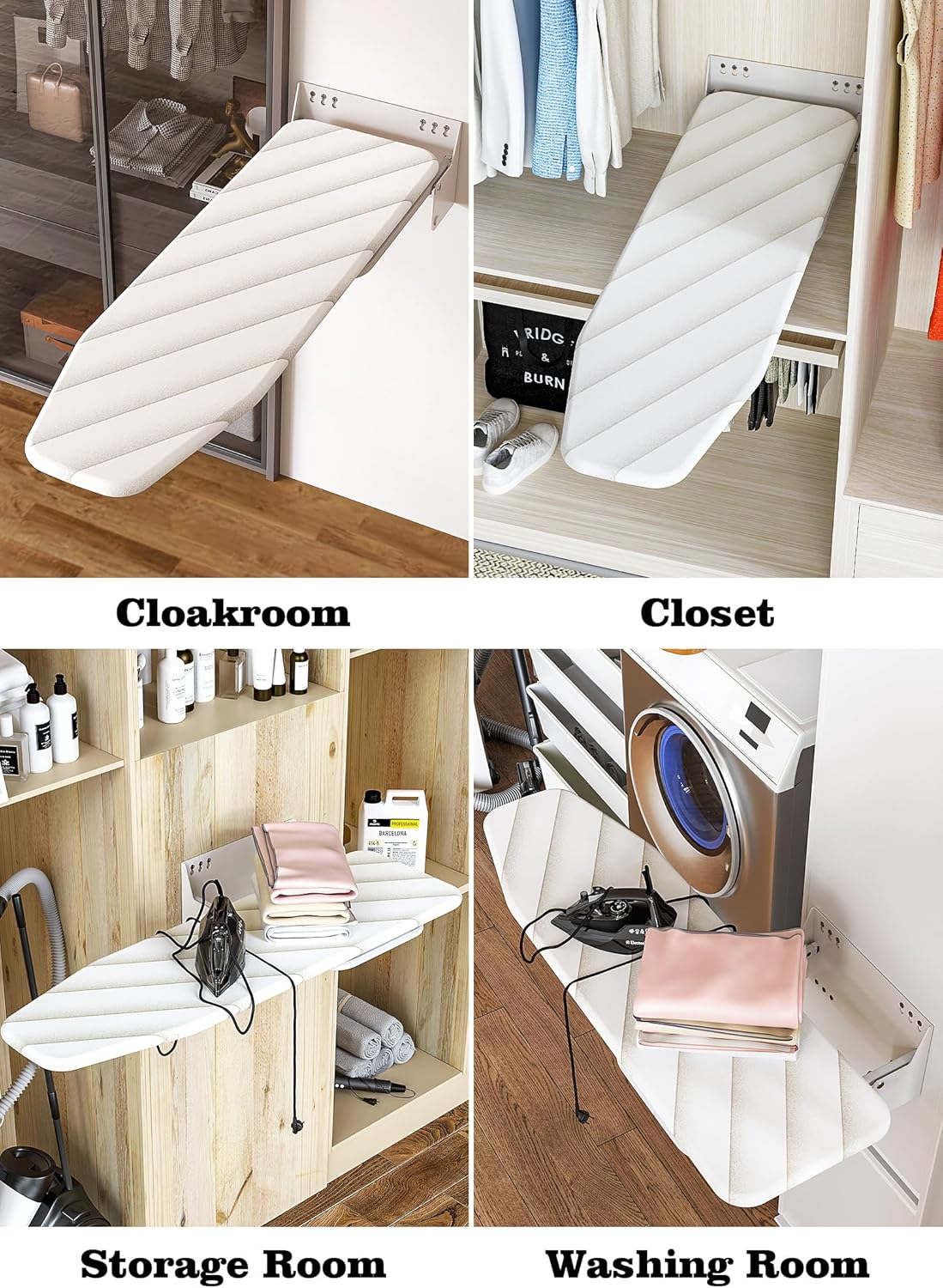 Space Saving Wall Mounted Ironing Board with 180 Swivel and Detachable Cover