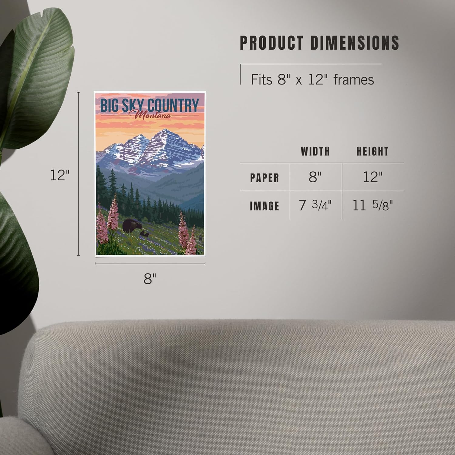 Lantern Press 8x12 Art Print Big Sky Country Montana Bear and Spring Flowers