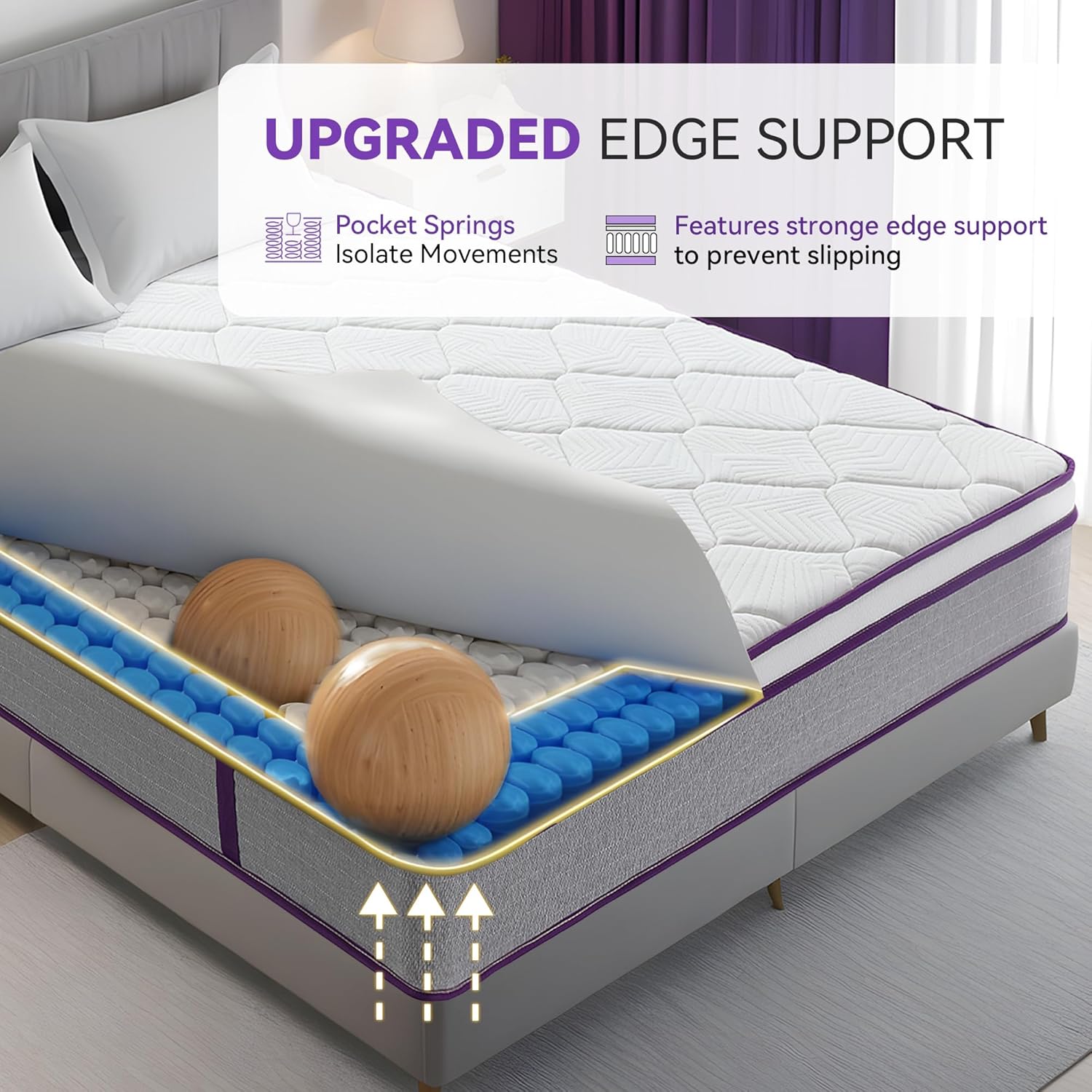 OOTDAY 12 Inch Hybrid Mattress with Cooling Memory Foam and Pocket Spring