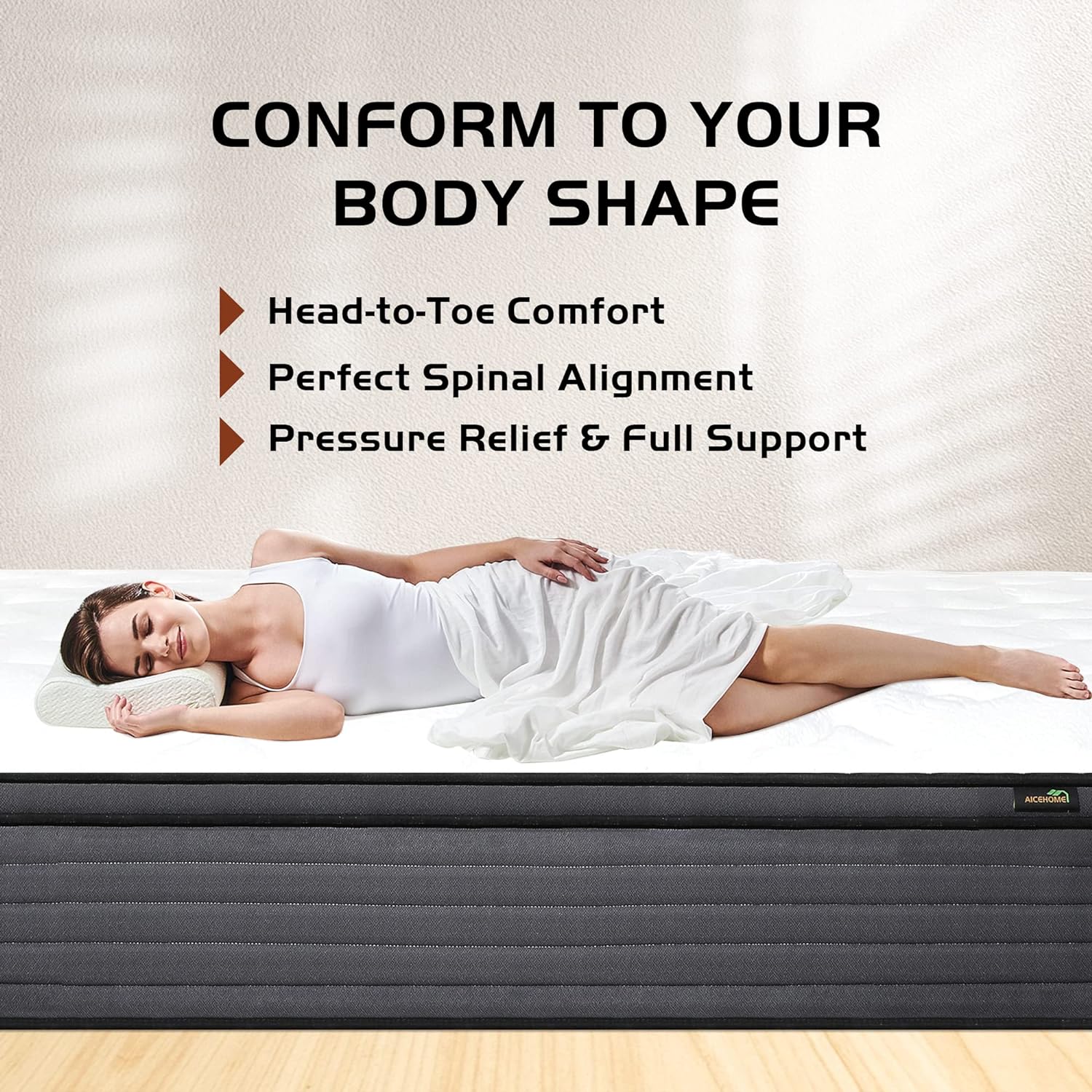 Aicehome Queen Mattress 14 Inch Pocket Spring Gel Memory Foam Medium Firm