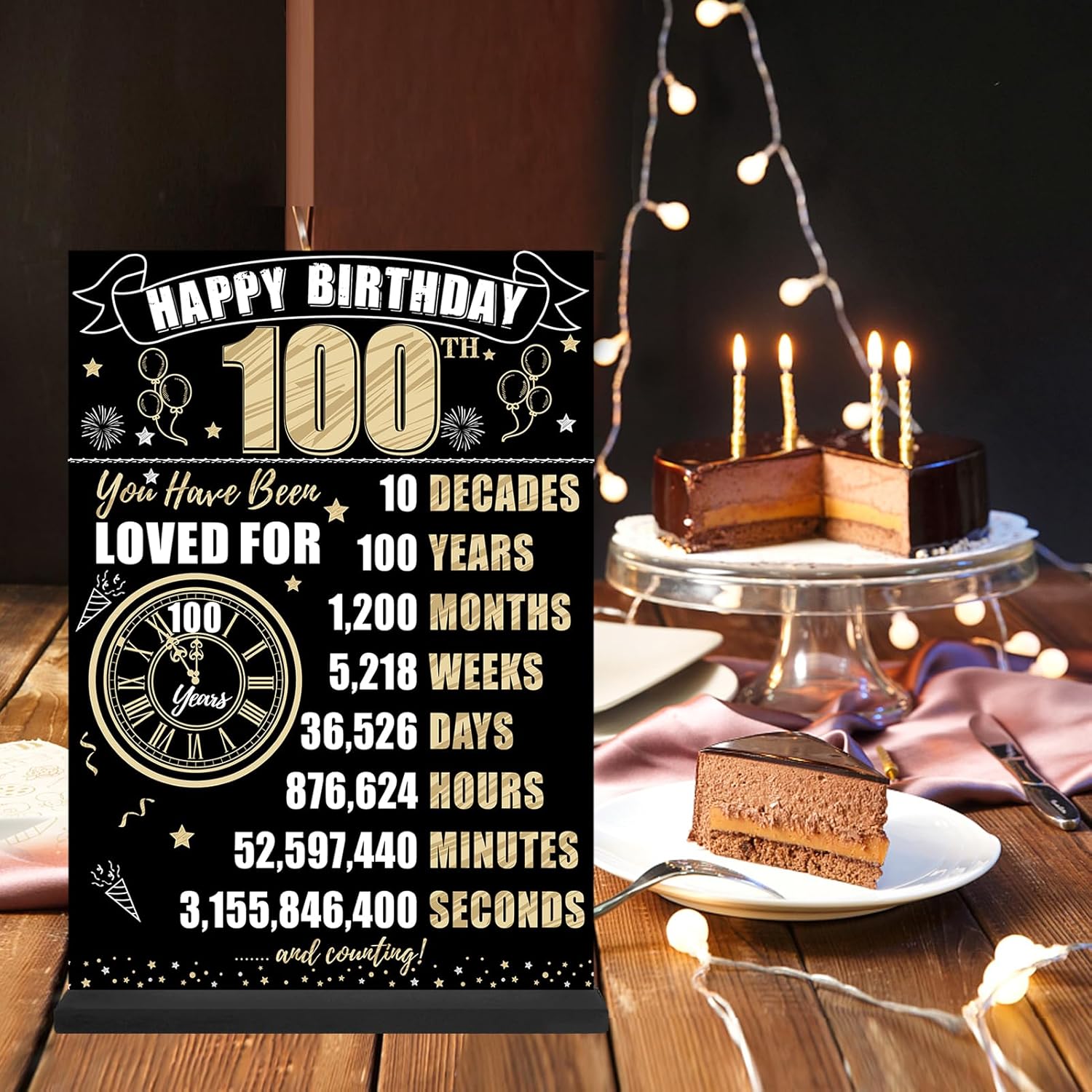 Eiurteao 100th Birthday Table Sign with Stand