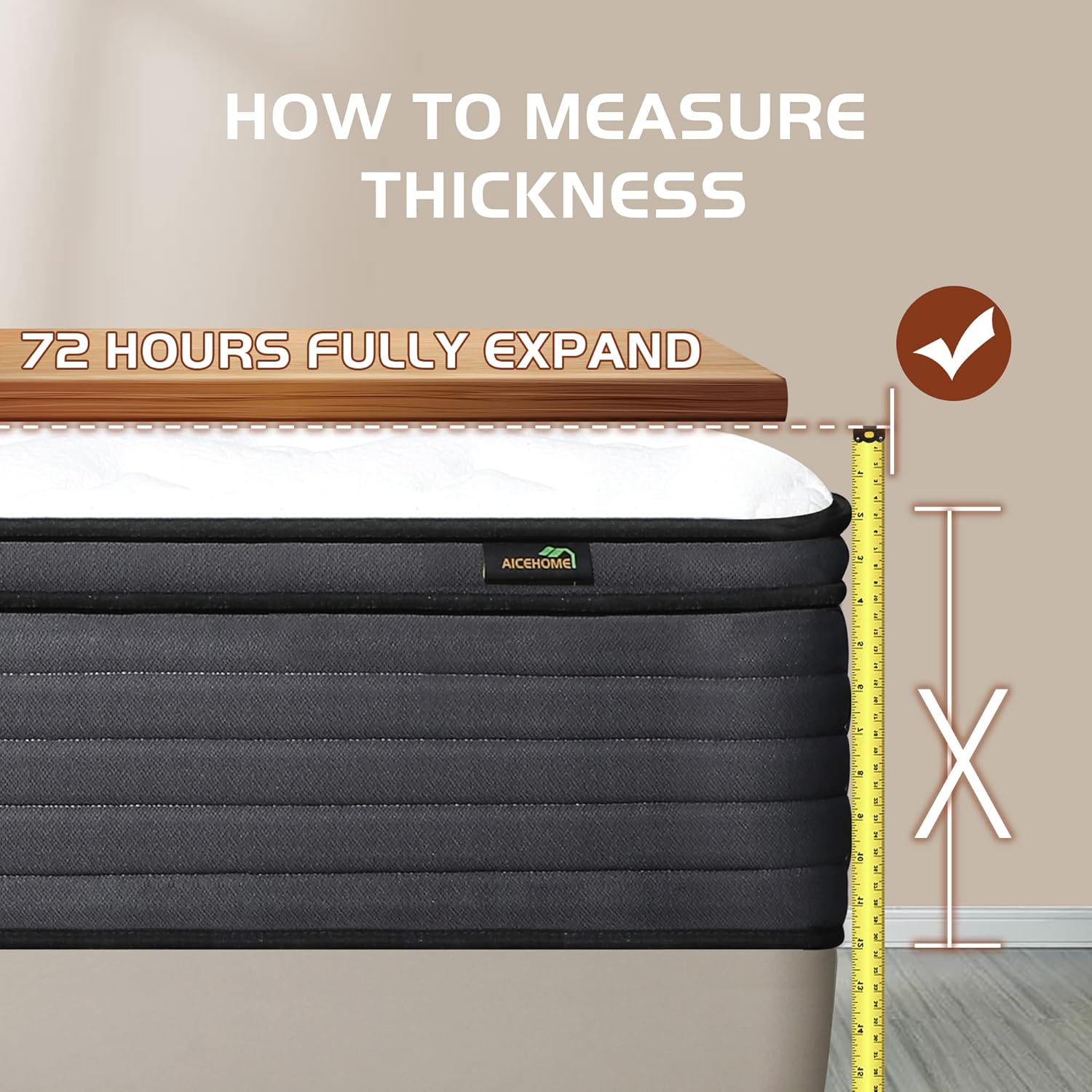 Aicehome Queen Mattress 14 Inch Pocket Spring Gel Memory Foam Medium Firm