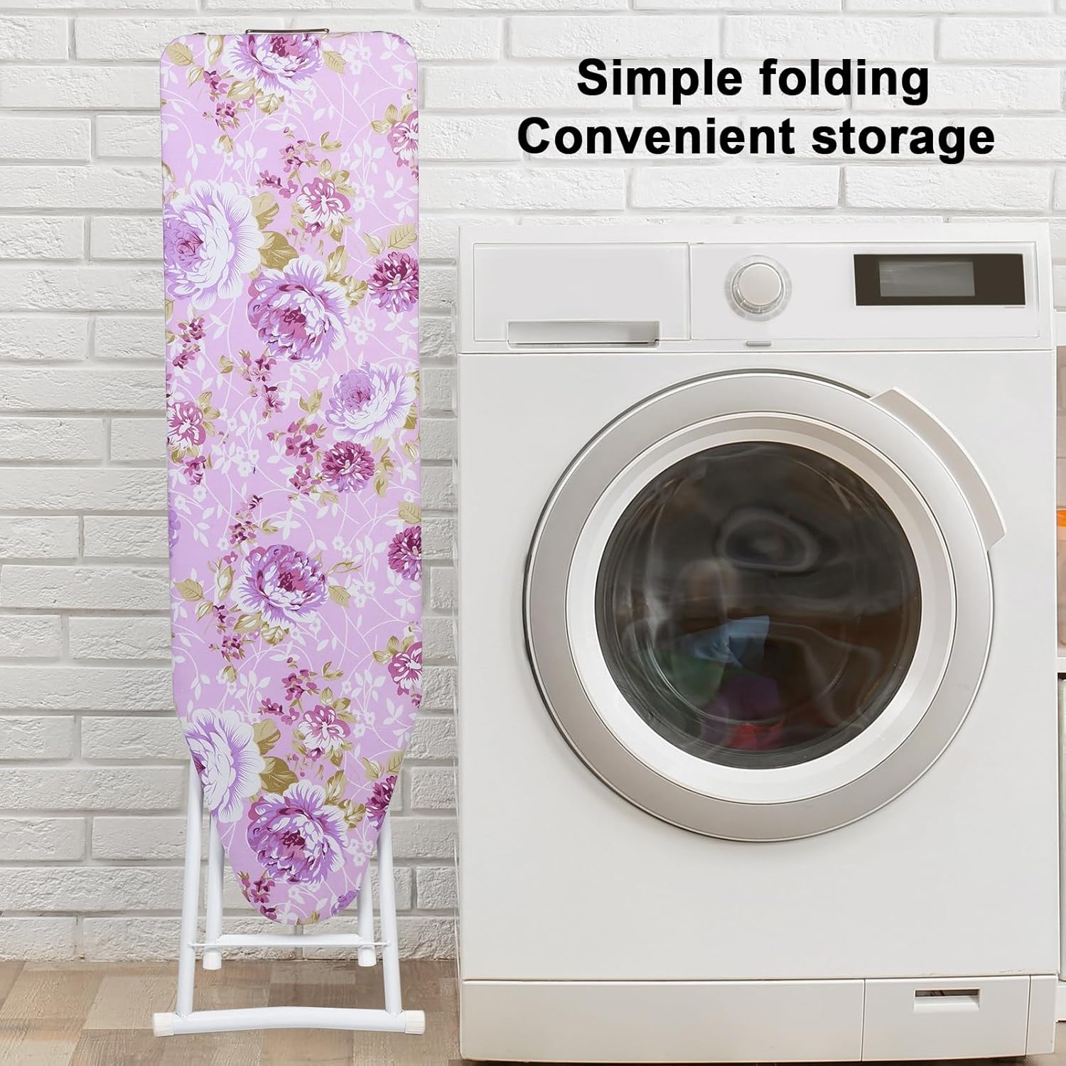 Foldable Ironing Board with Height Adjustment and Print Flower Cover
