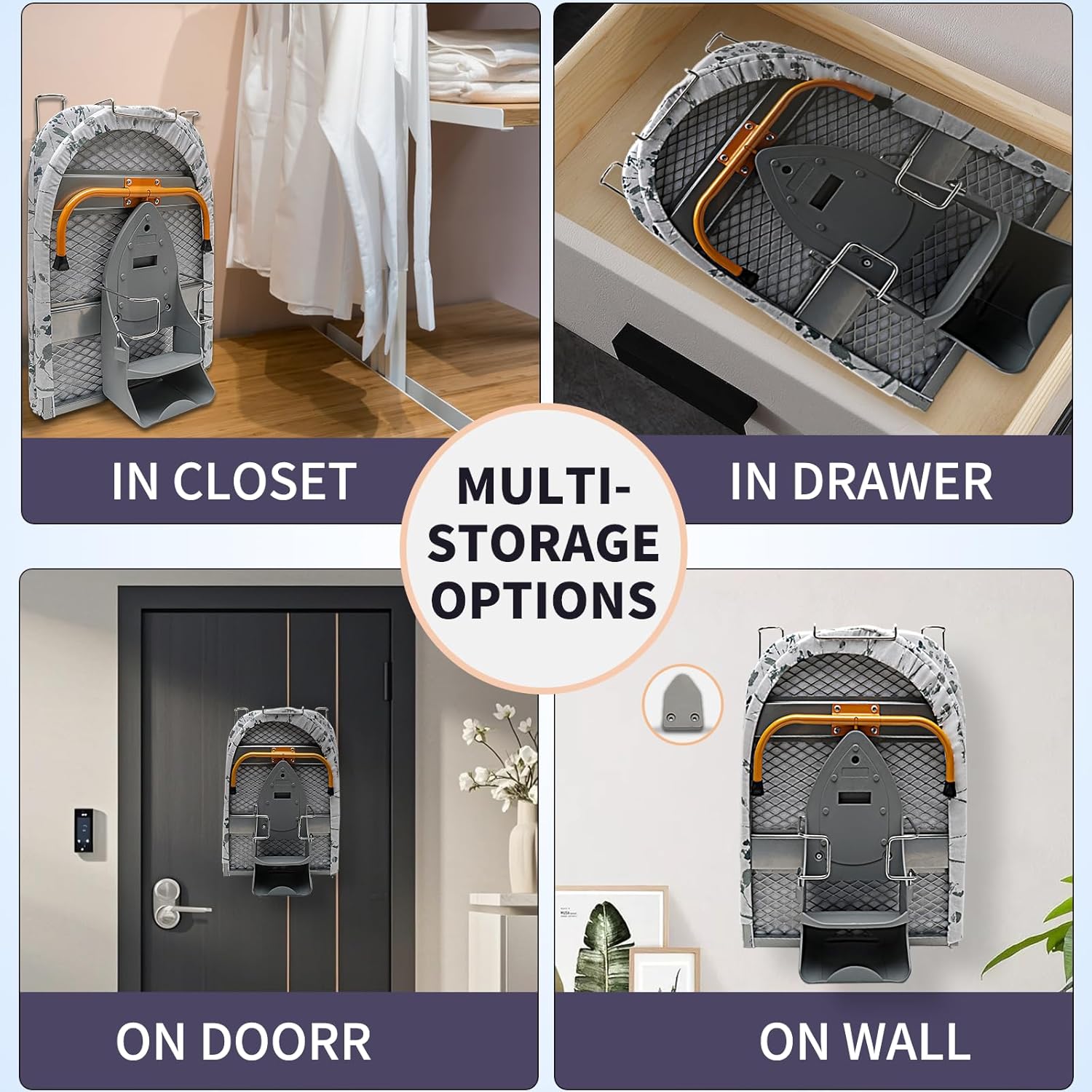 Compact Folding Ironing Board with Iron Holder and Rest