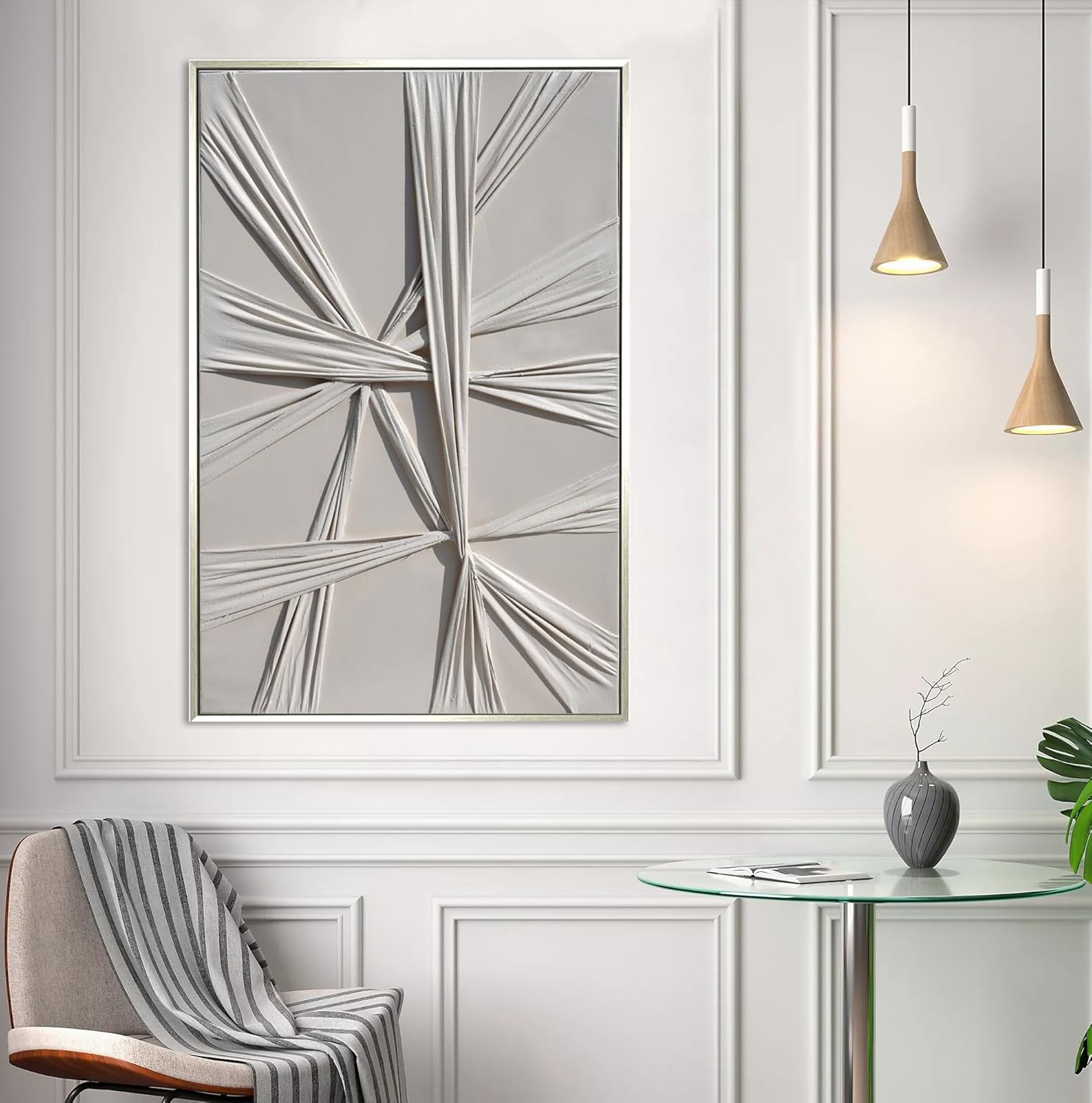 Beige 3D Fabric Abstract Wall Art 315x47 Inches