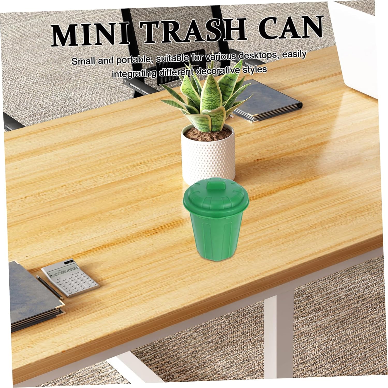10Pcs Mini Trash Can with Lid Green Waste Basket for Desk Organizer
