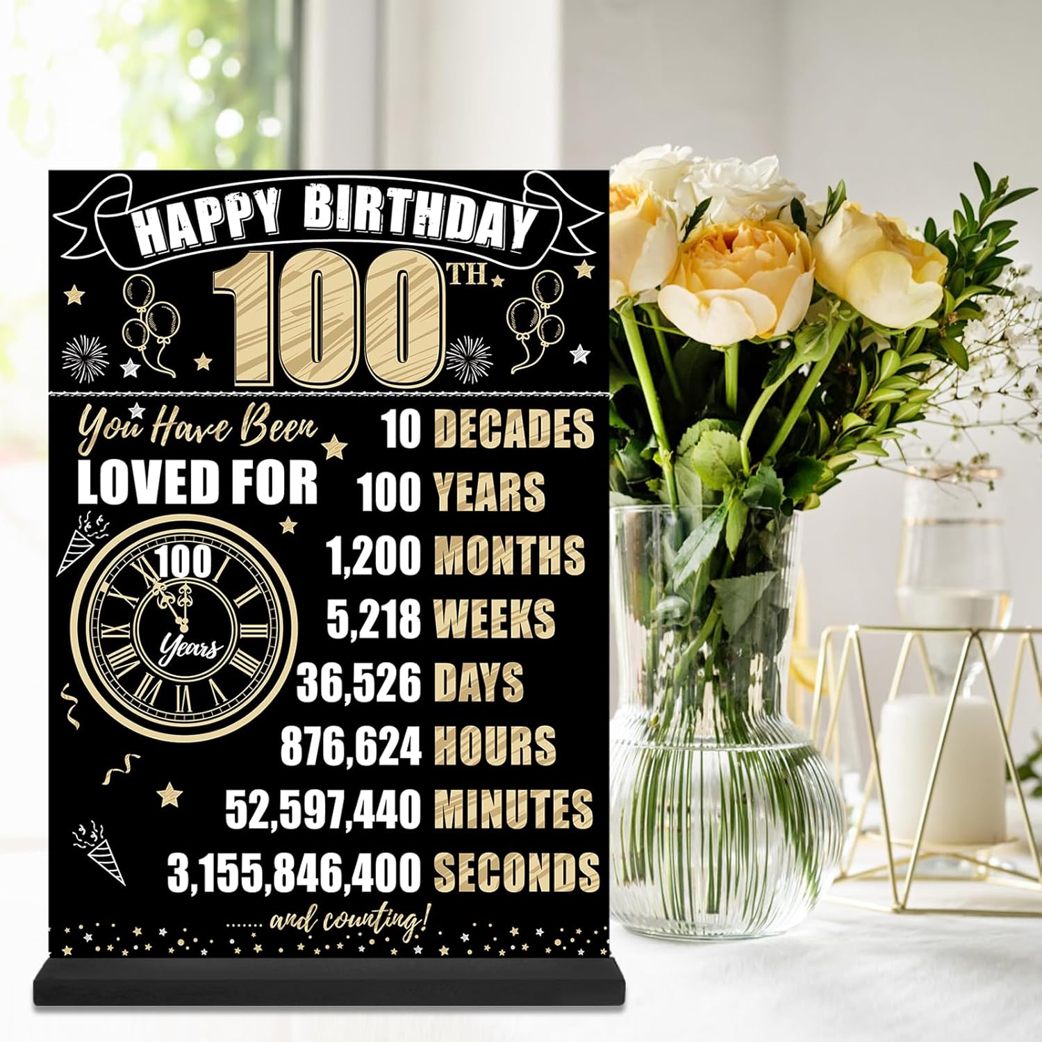 Eiurteao 100th Birthday Table Sign with Stand