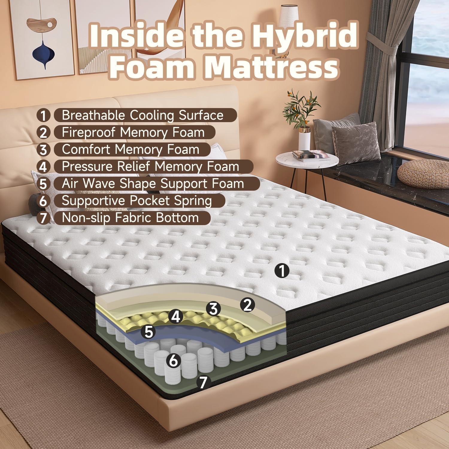 Aicehome Queen Mattress 14 Inch Pocket Spring Gel Memory Foam Medium Firm