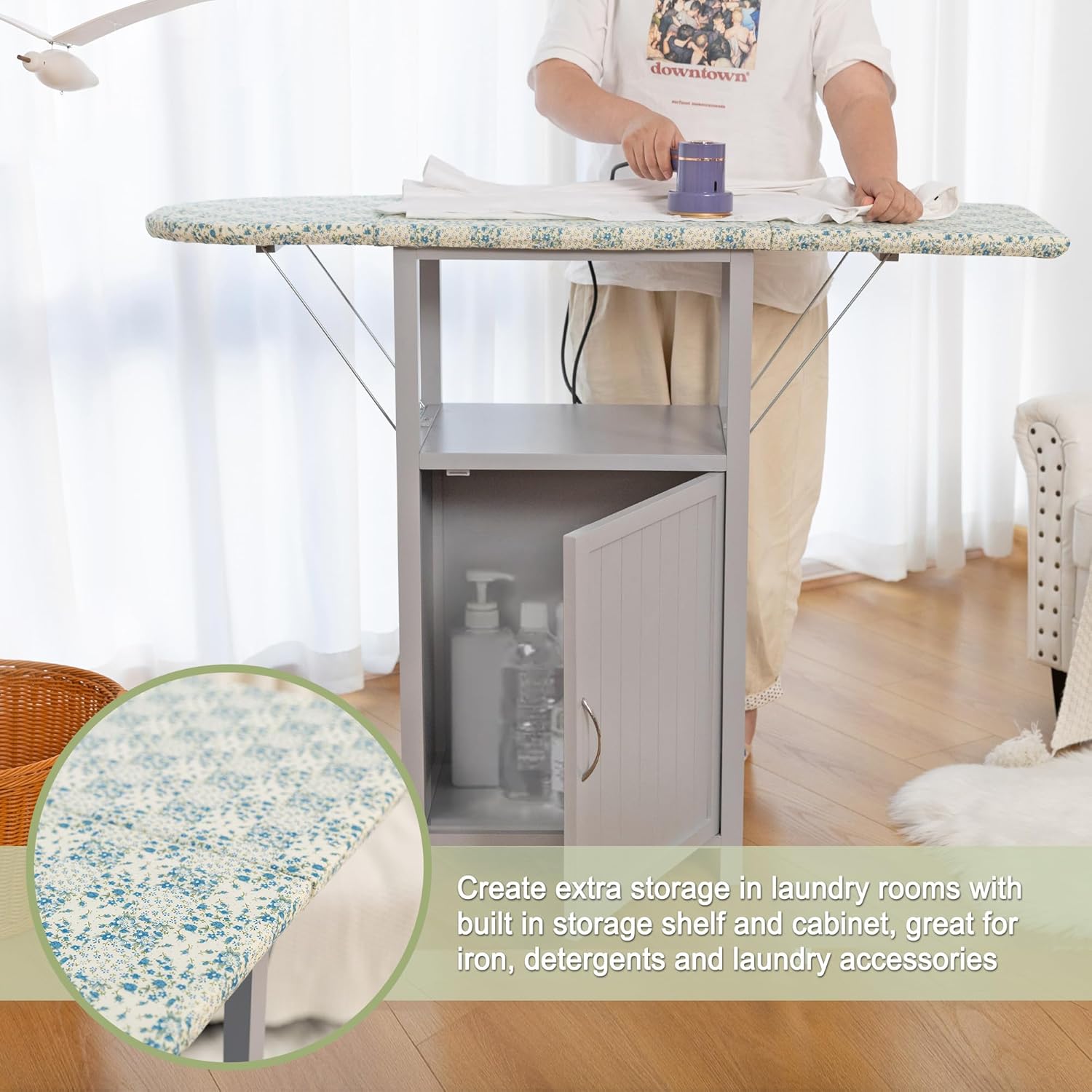 Rustic Ironing Board with Storage Cabinet