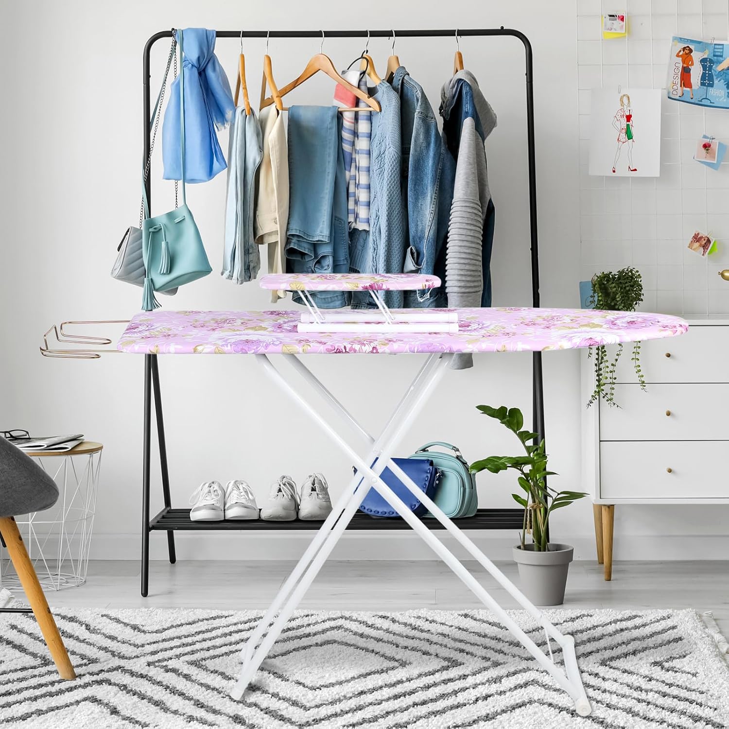 Ironing Board with Height Adjustment and Flower Pattern