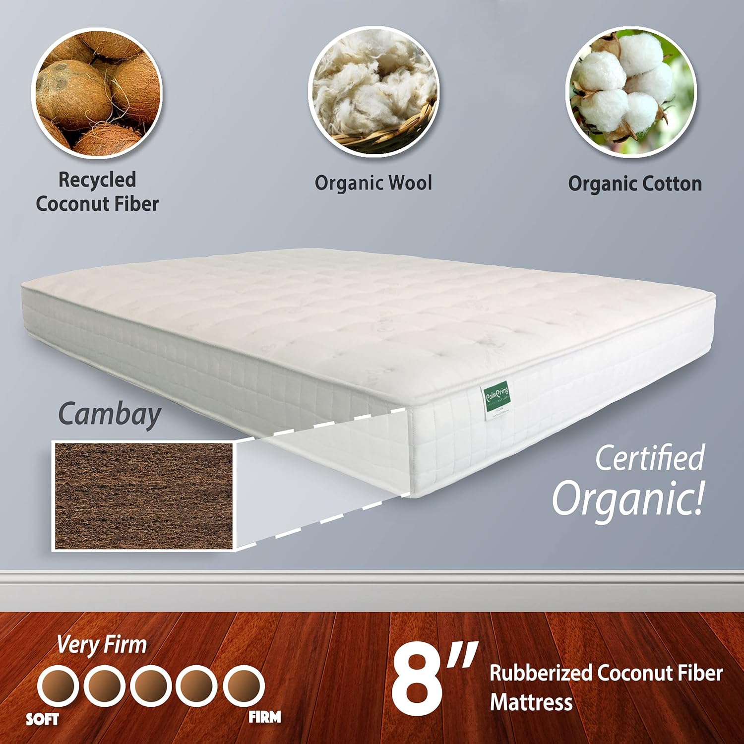 Cambay Twin Mattress Extra Firm 8 Inch Organic Coconut Coir