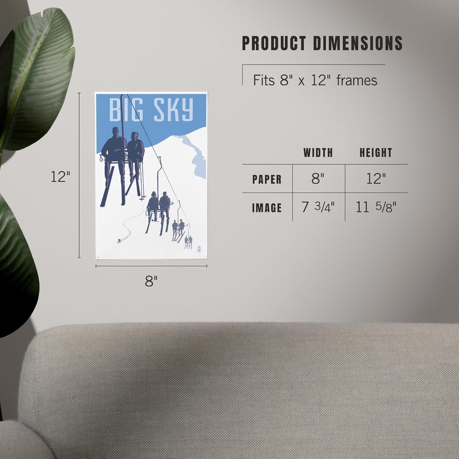 Lantern Press 8x12 Art Print Big Sky Montana Skiers on Lift