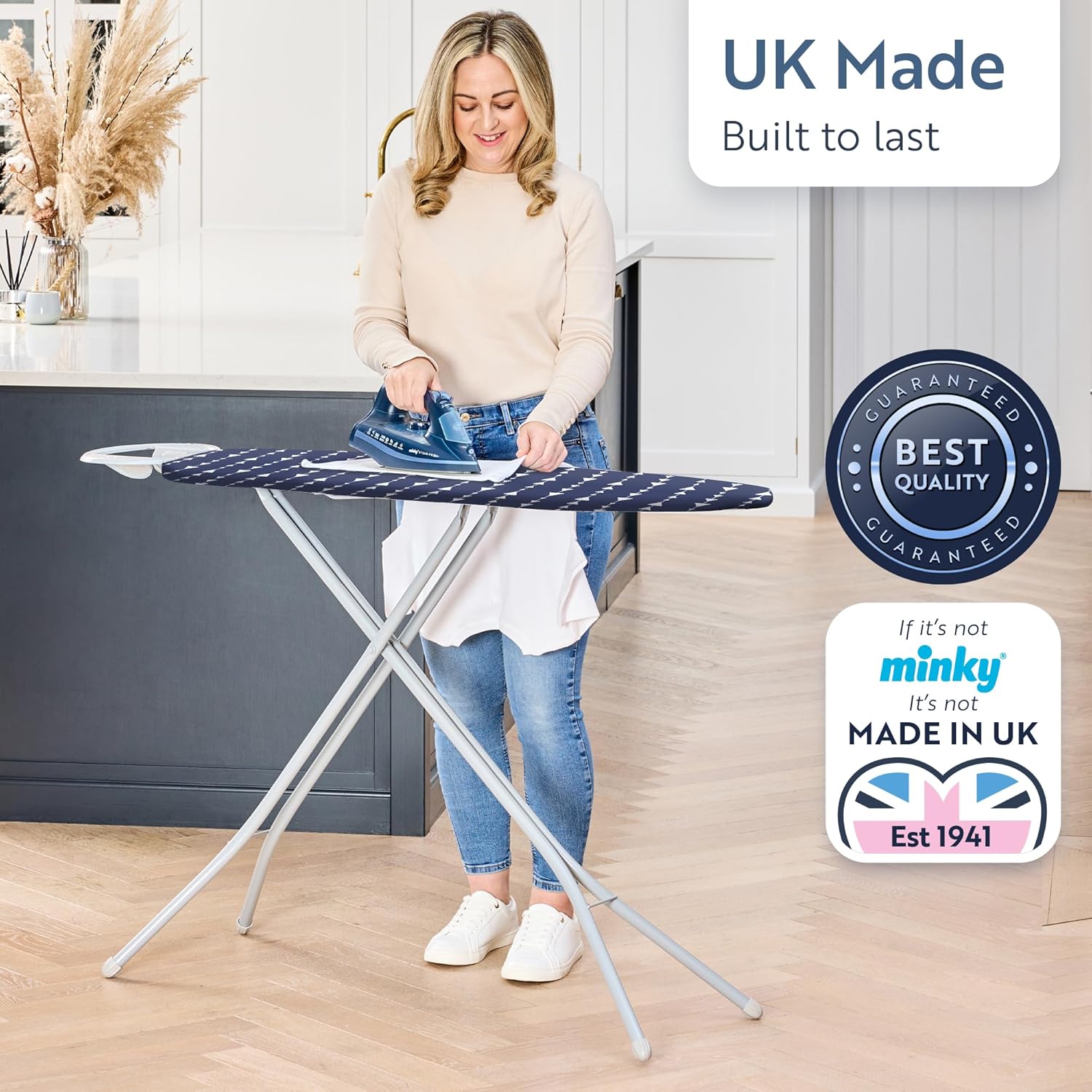 Classic 4-Leg Ironing Board with Iron Rest - Blue Arrows 1