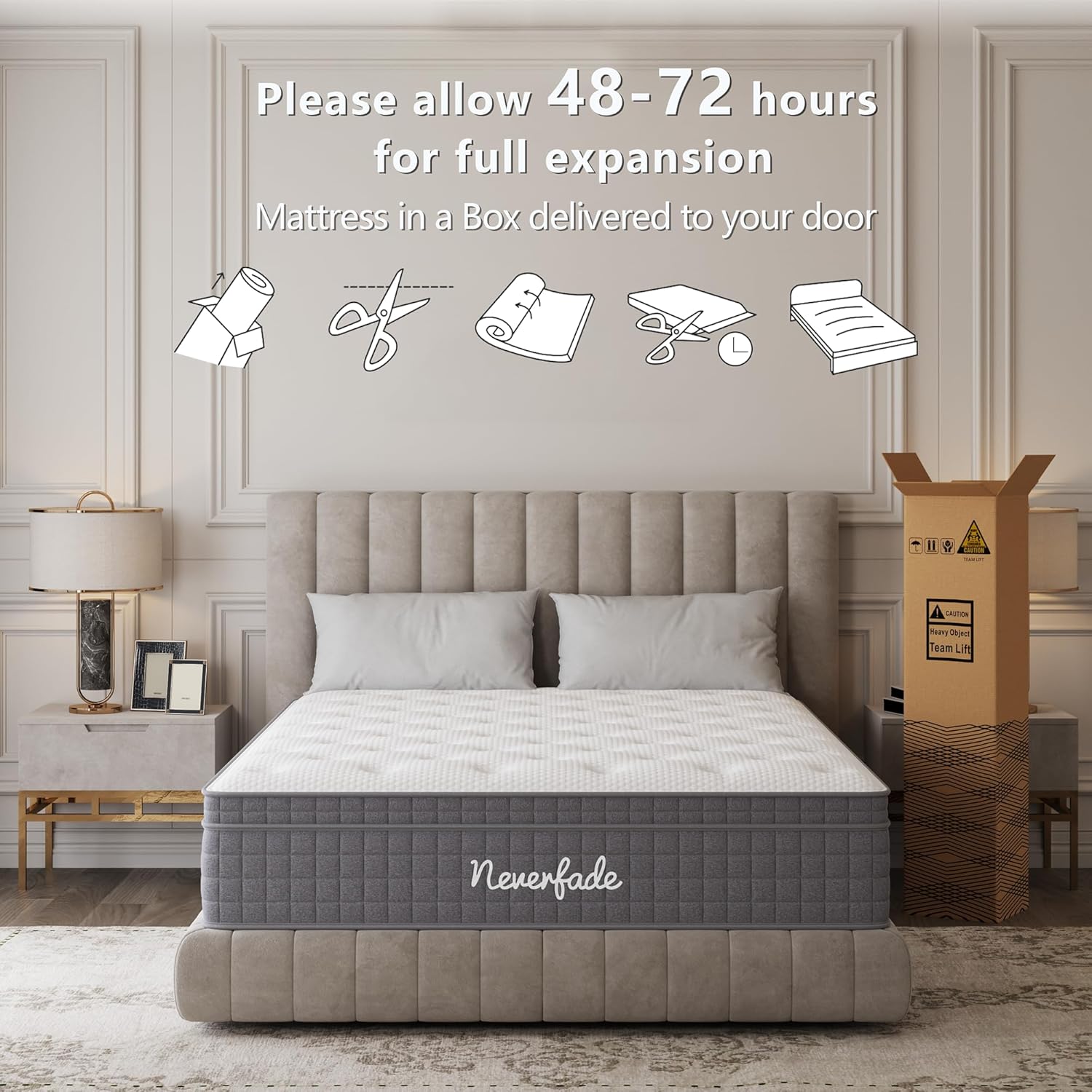 Neverfade 12 Inch Queen Mattress Medium Firm Gel Memory Foam Hybrid