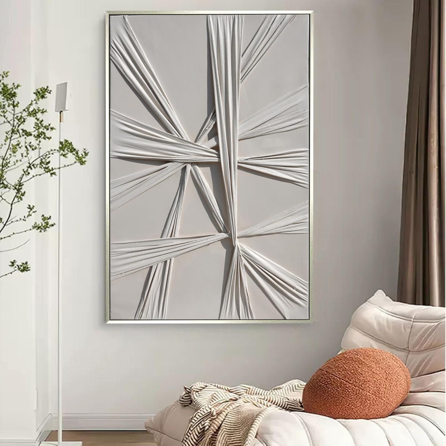 Beige 3D Fabric Abstract Wall Art 315x47 Inches