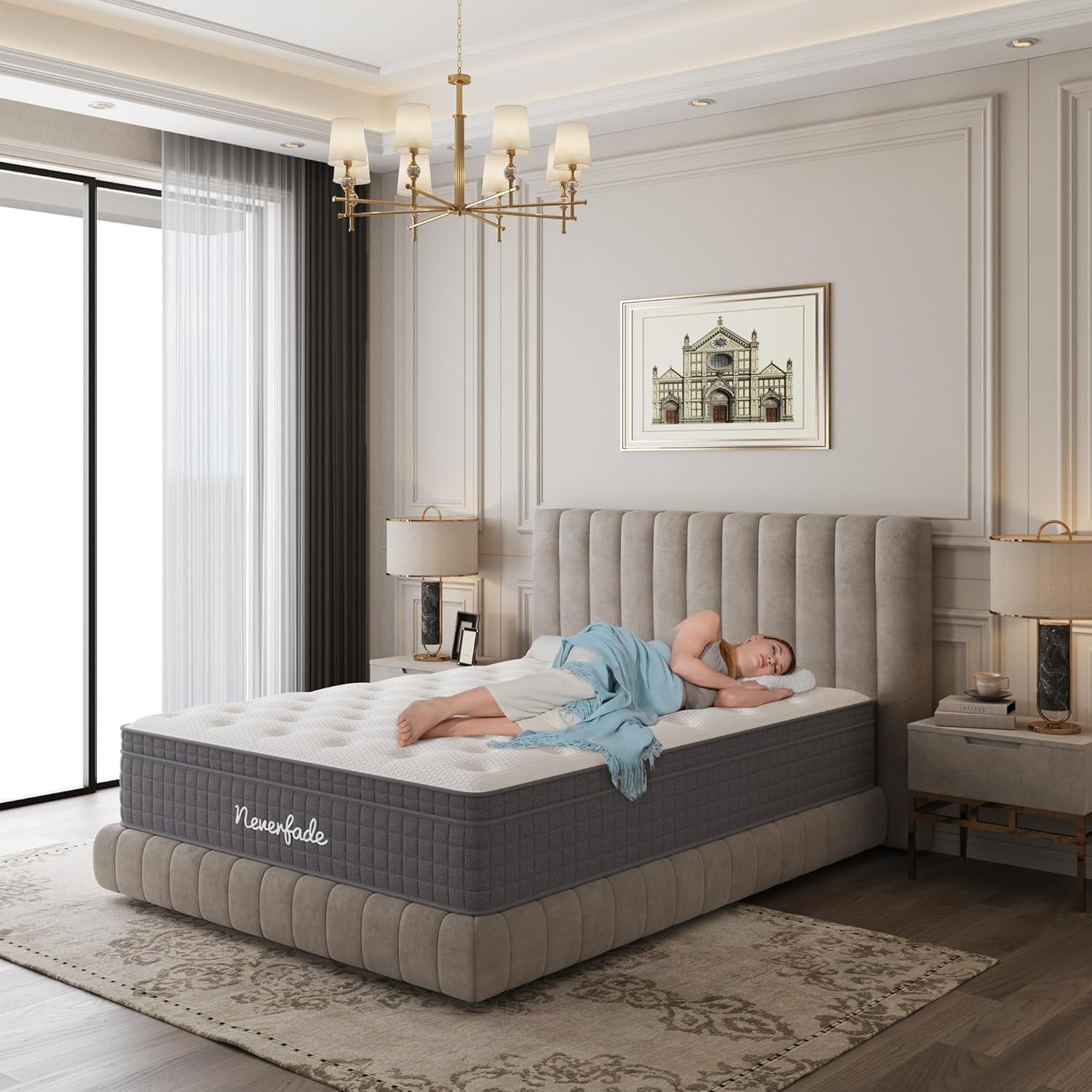 Neverfade 12 Inch Queen Mattress Medium Firm Gel Memory Foam Hybrid