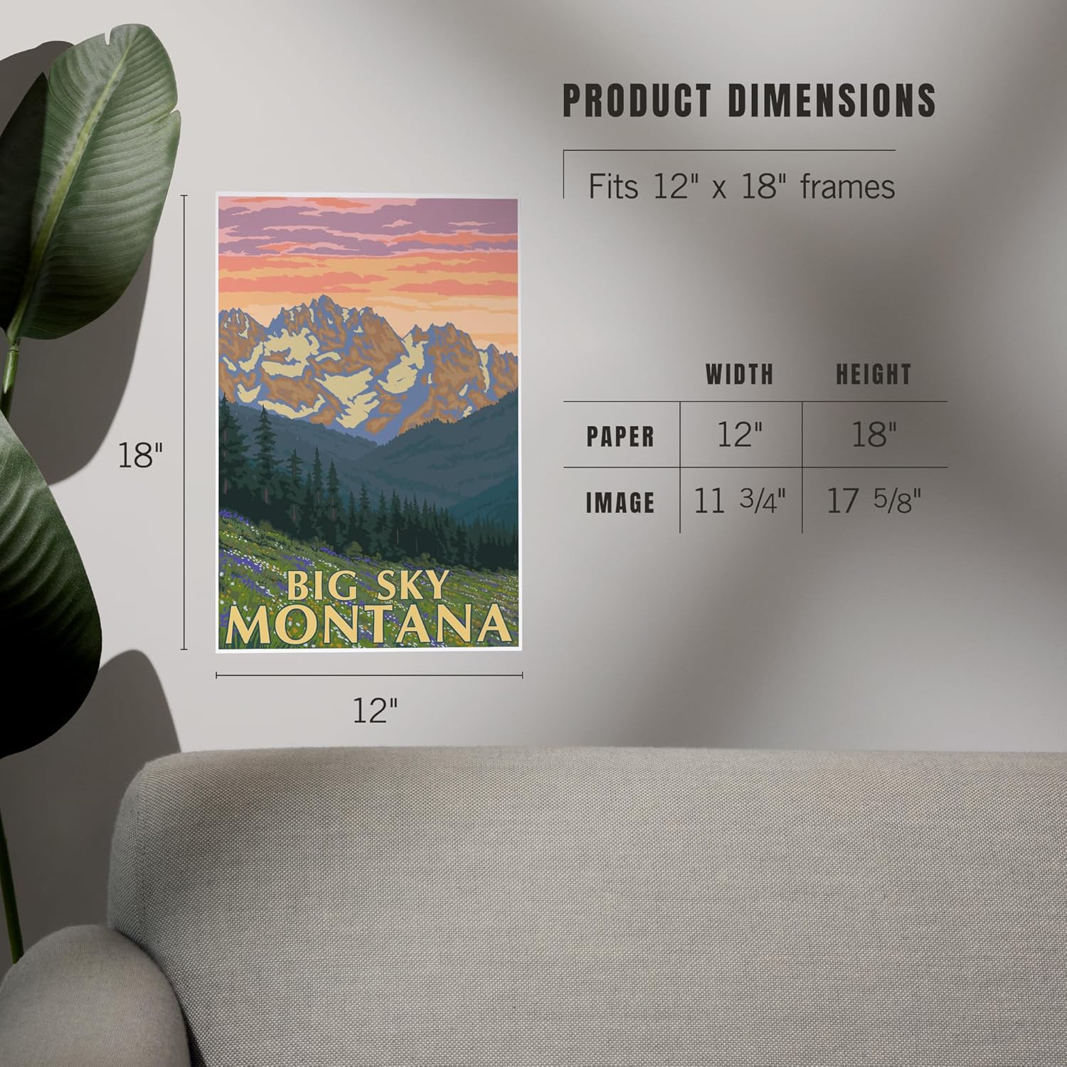 Lantern Press 12x18 Inch Art Print Big Sky Montana Spring Flowers